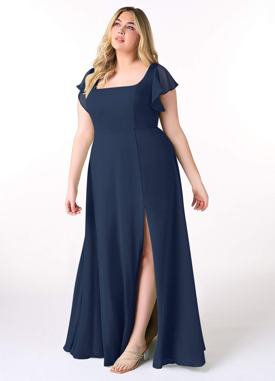 Azazie Bondi Bridesmaid Dresses Dark Navy A-Line Ruffled Chiffon Dress image8