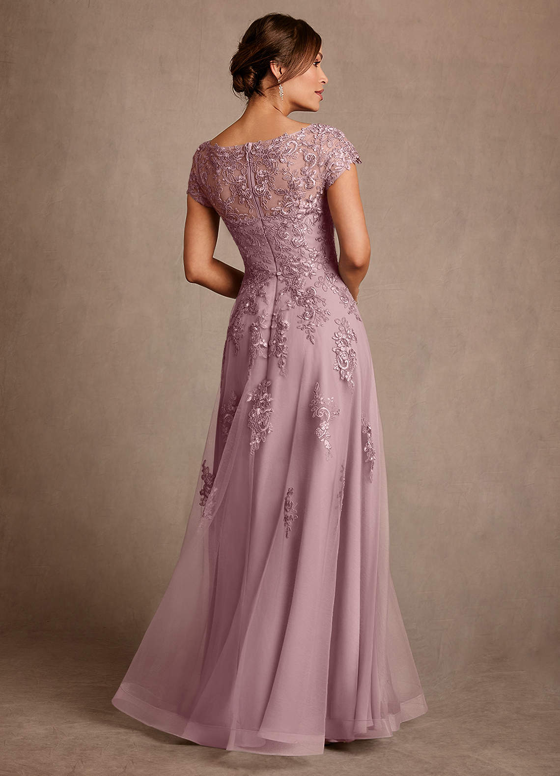 Azazie Jalinda vestidos de madre de la novia Vestido de Rosa Polvorienta de Gasa de Corte en A con Encaje image1