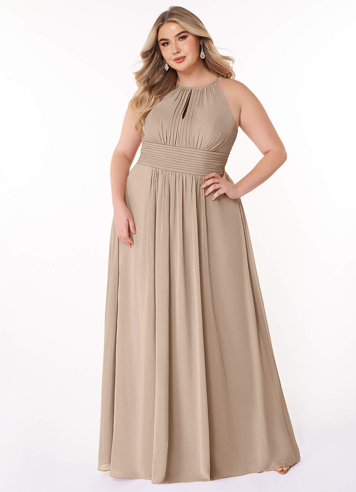 Azazie Bonnie Bridesmaid Dresses Taupe A-Line Keyhole Ruched Chiffon Dress image1
