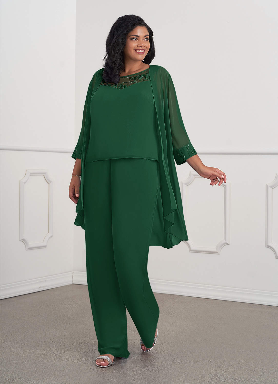 Azazie Maura Mother of the Bride Dresses Dark Green Jumpsuit/Pantsuit Sequins Chiffon Dress image5