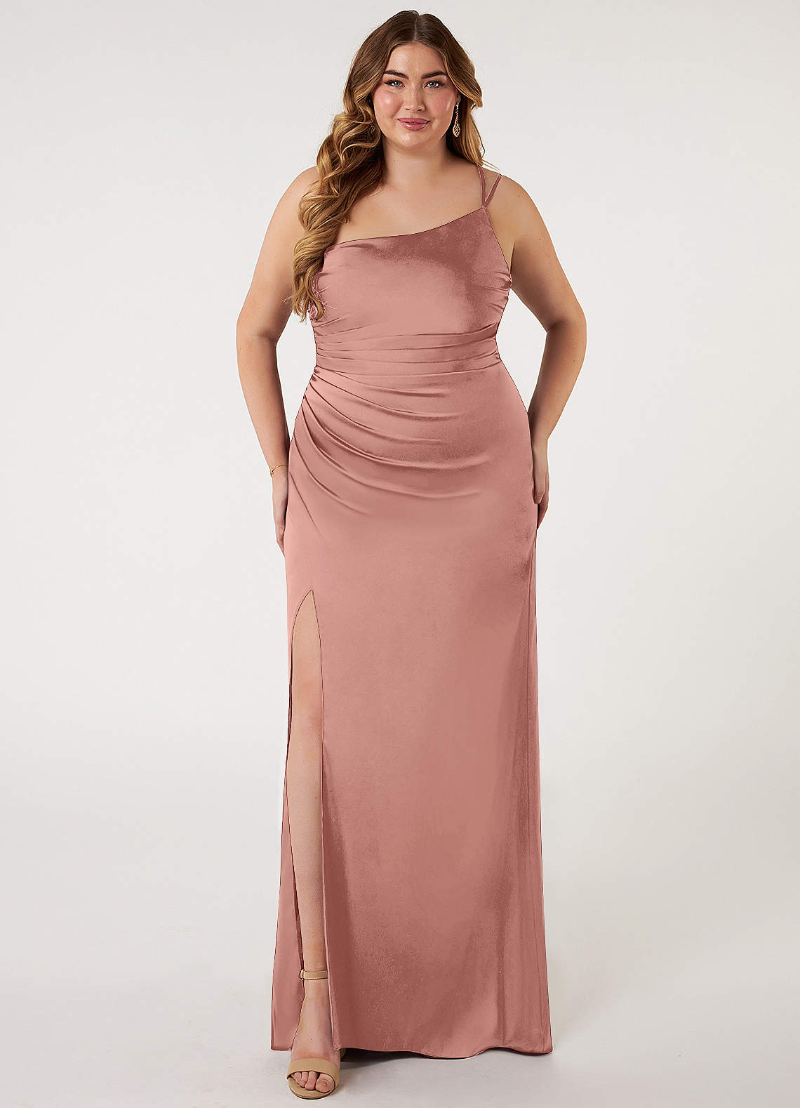 Azazie Eren Abiti da Damigella Abito Sirena in Raso Elasticizzato Monospalla Rosetta image1