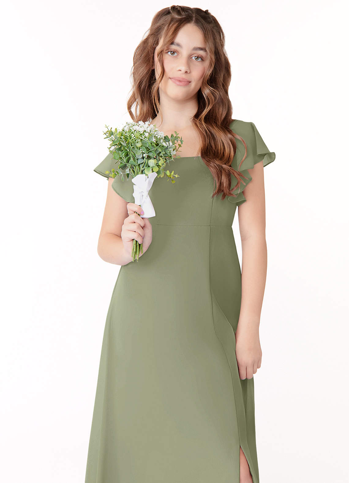 Azazie Bondi Junior Pistachio A-Line Bow Chiffon Dress image3