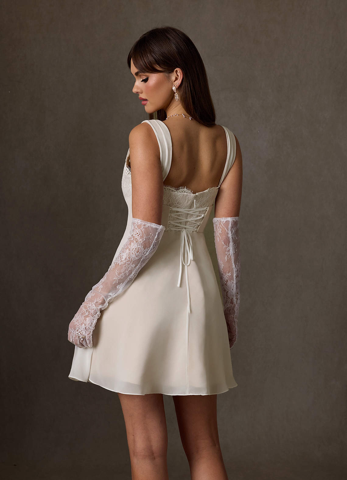 Azazie Scarlette Diamond White Champagne A-Line Sweetheart lace Chiffon  Dress | Azazie