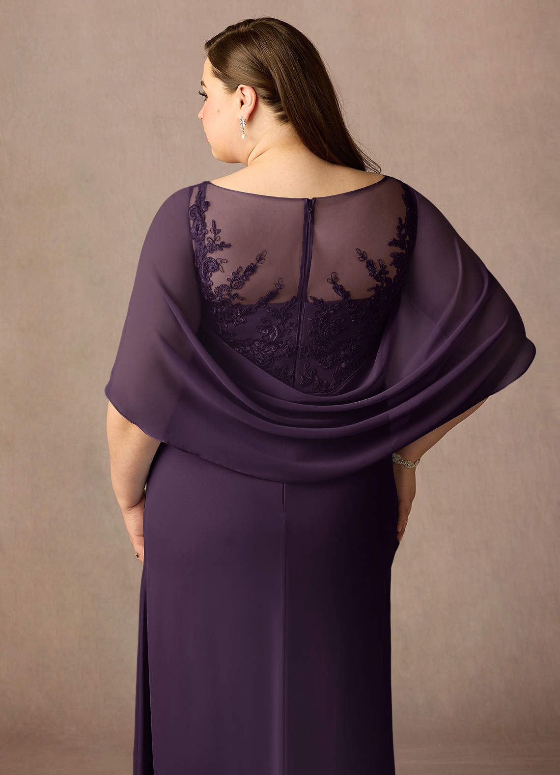 Azazie Hera Mother of the Bride Dresses Plum A-Line Lace Capelet Chiffon Dress image11