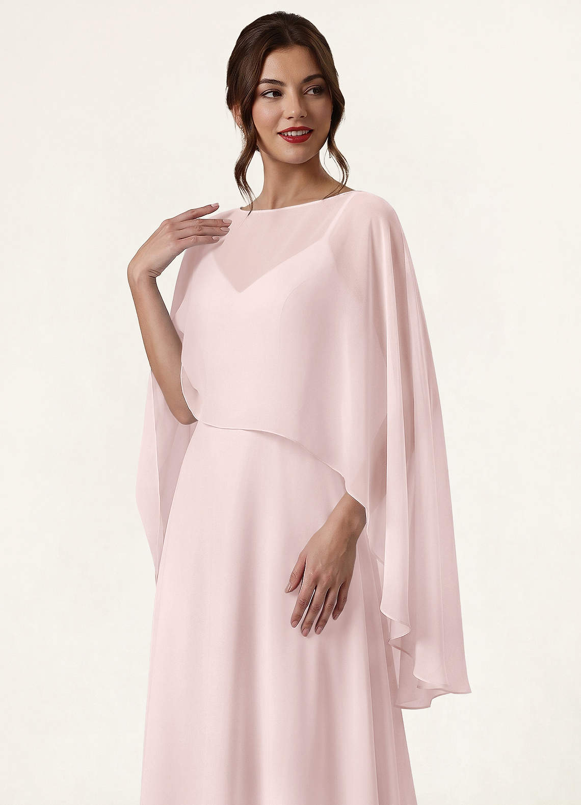 front Azazie Mantella trasparente in chiffon asimmetrico in tinta