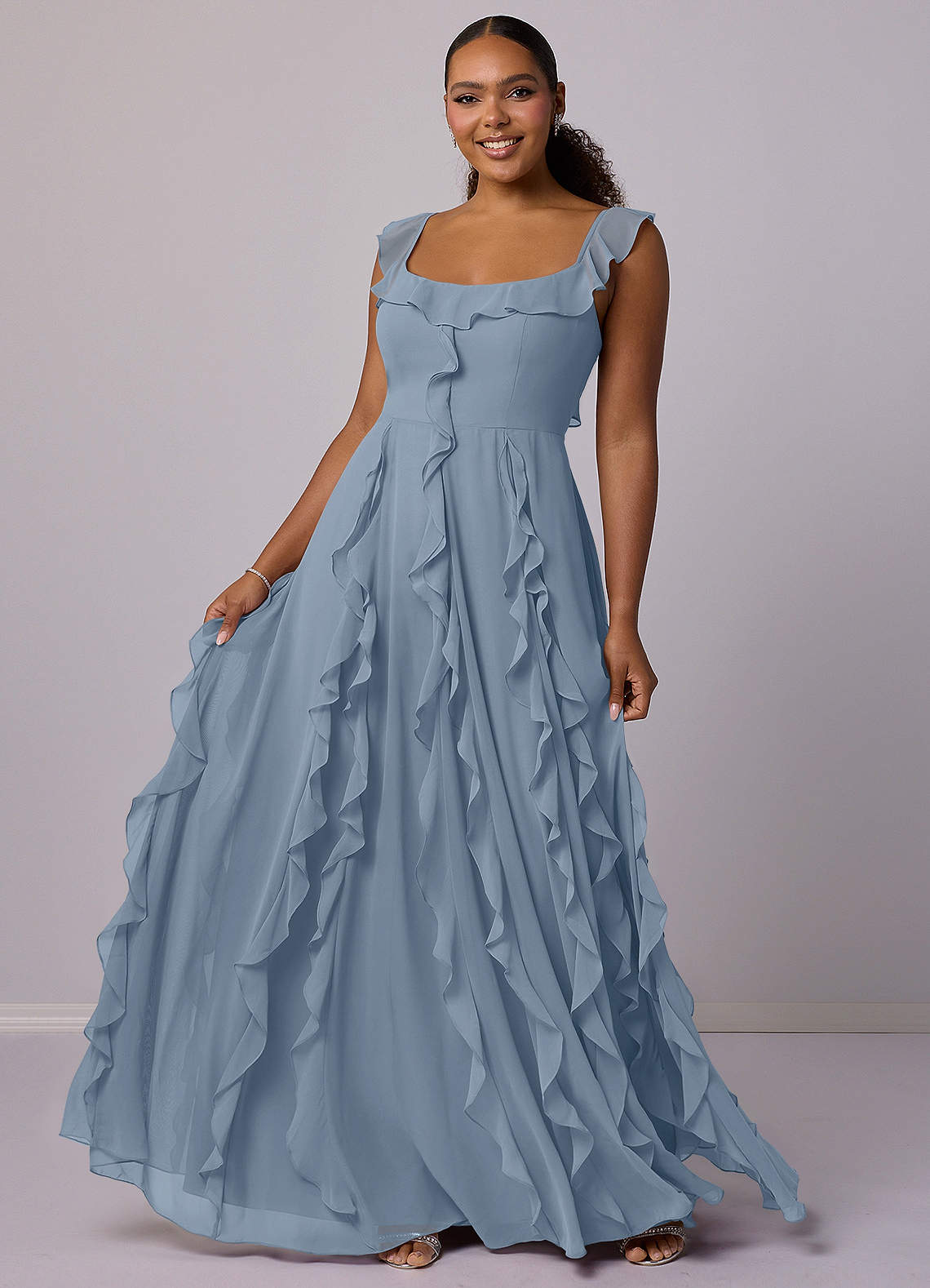 Barbie ♥ Azazie Bridesmaid Dresses Dusty Blue A-Line with Pockets Chiffon Dress image9