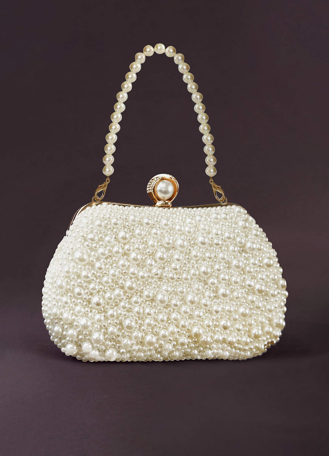 front Cream Pearl Hand Embellished Evening Clutch Bag