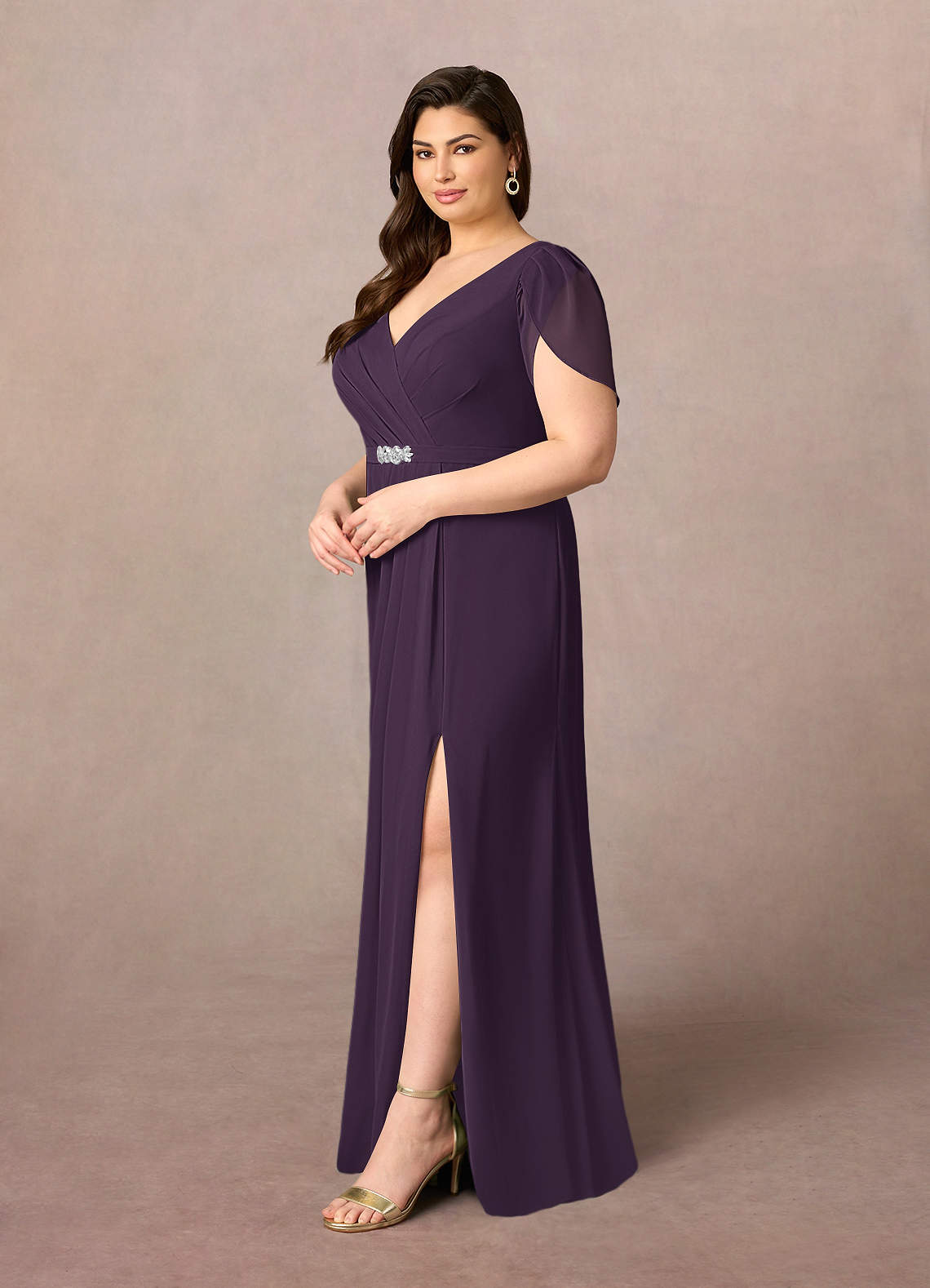 Azazie Marianne Mother of the Bride Dresses Plum Sheath V-Neck Pleated Chiffon Dress image7
