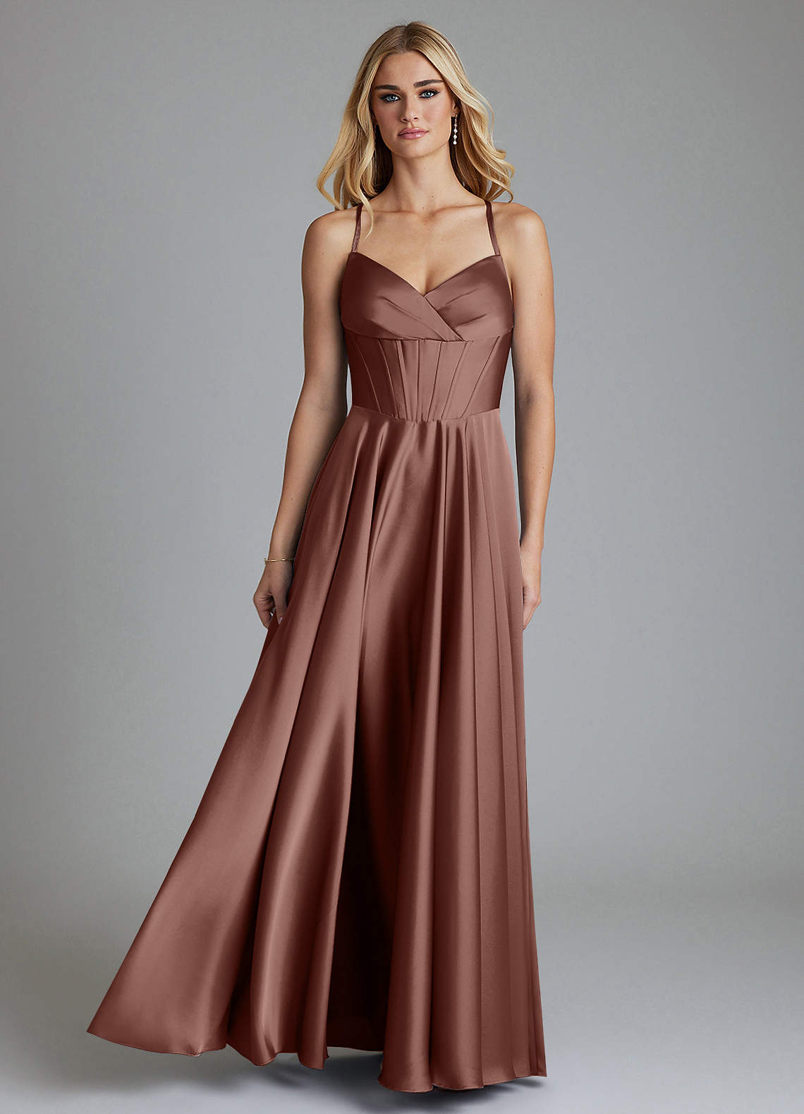 Azazie Alaia Ready to Ship Espresso Stretch Satin Bridesmaid