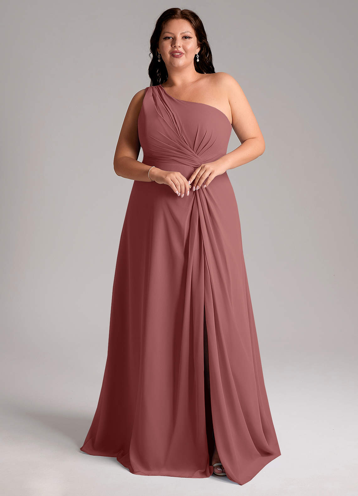 Azazie Brooke Bridesmaid Dresses Amethyst A-Line One Shoulder Chiffon Dress image10