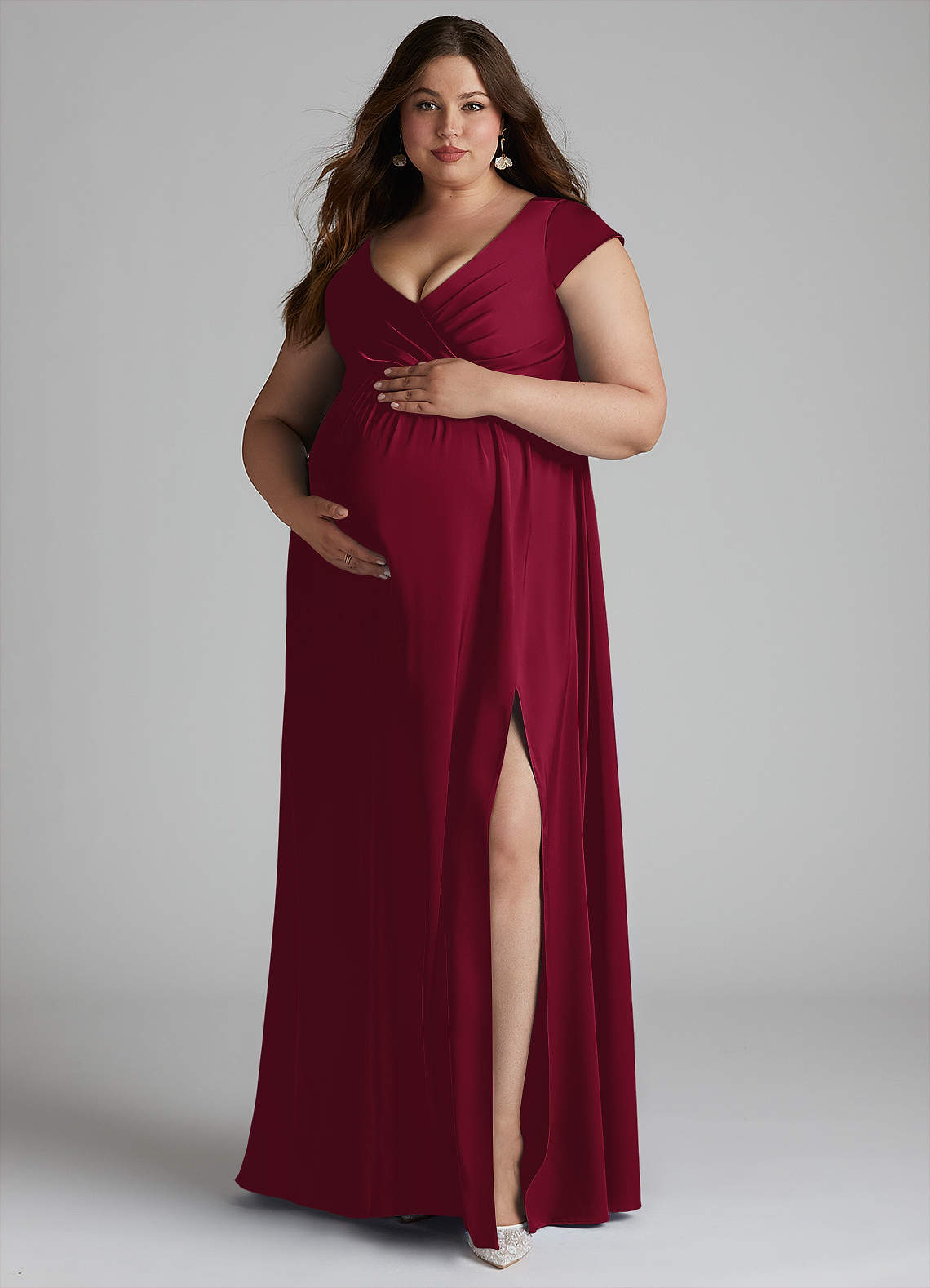 Azazie Allessia vestidos de dama de honor de maternidad Vestido de Corte En A Plisado Hasta el suelo Satén Elástico image10
