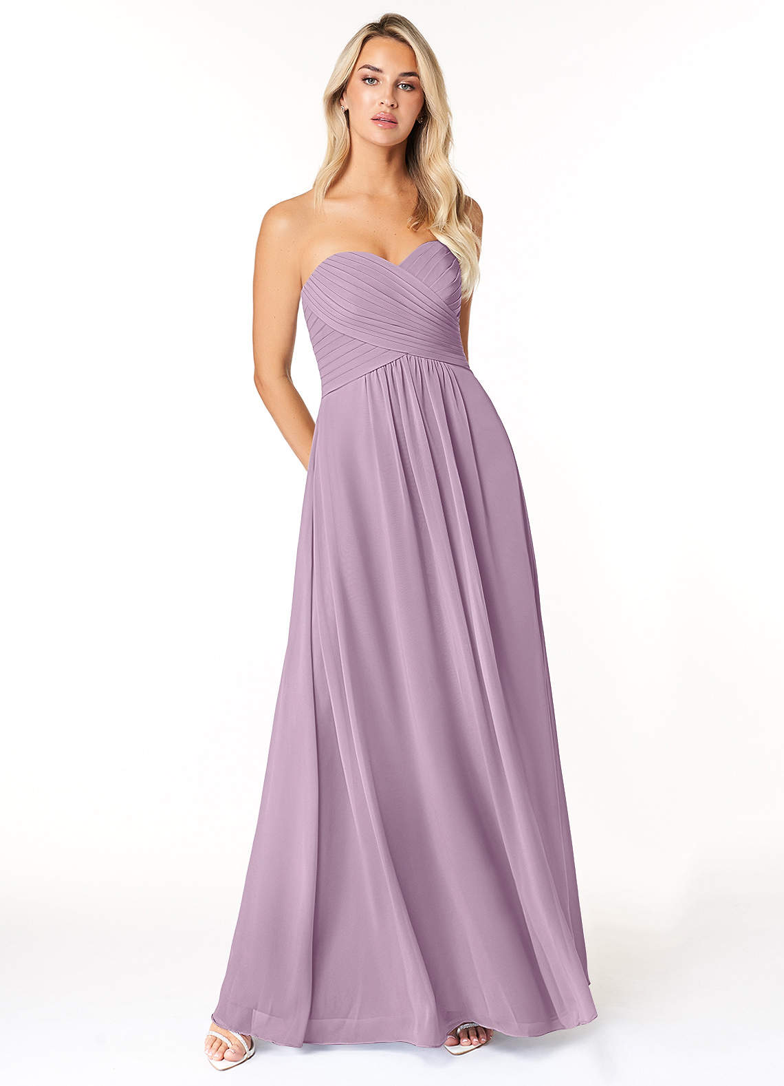 Azazie Yazmin Robes de demoiselle d'honneur Robe Trapèze Convertible en Mousseline de soie Encolure en Forme de Cœur Glycine image1
