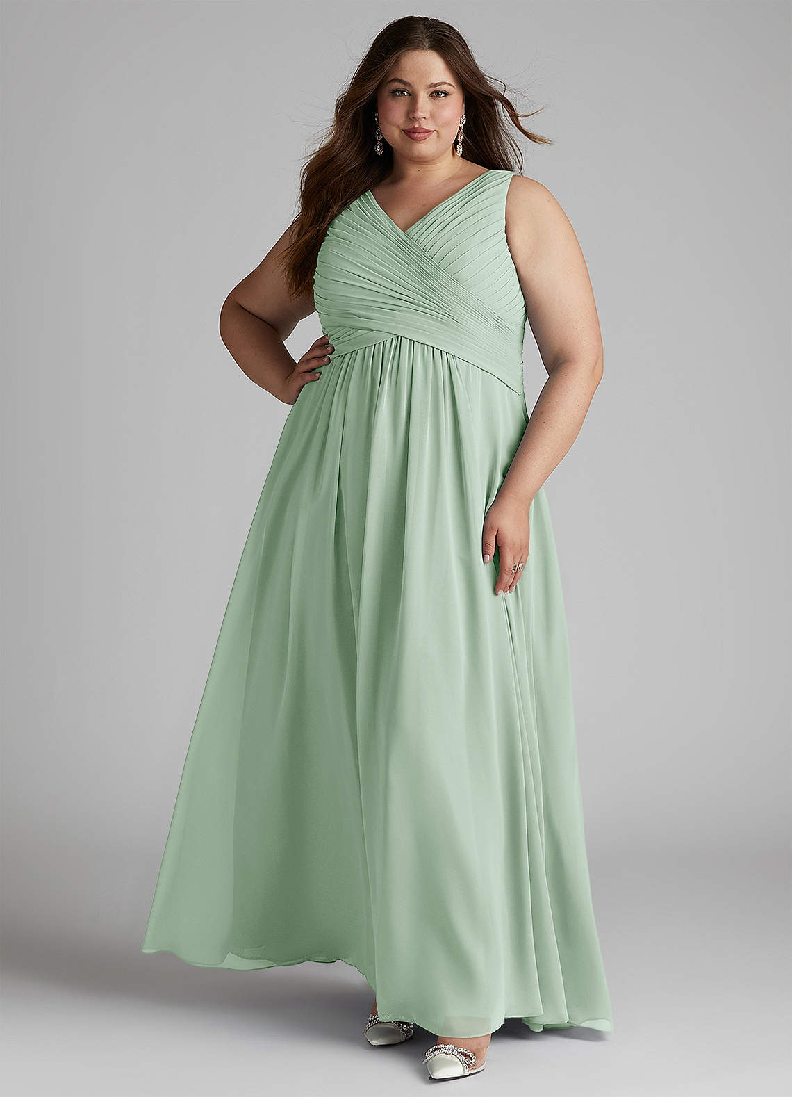 Azazie Flora Bridesmaid Dresses Agave A-Line Pleated Chiffon Dress image9