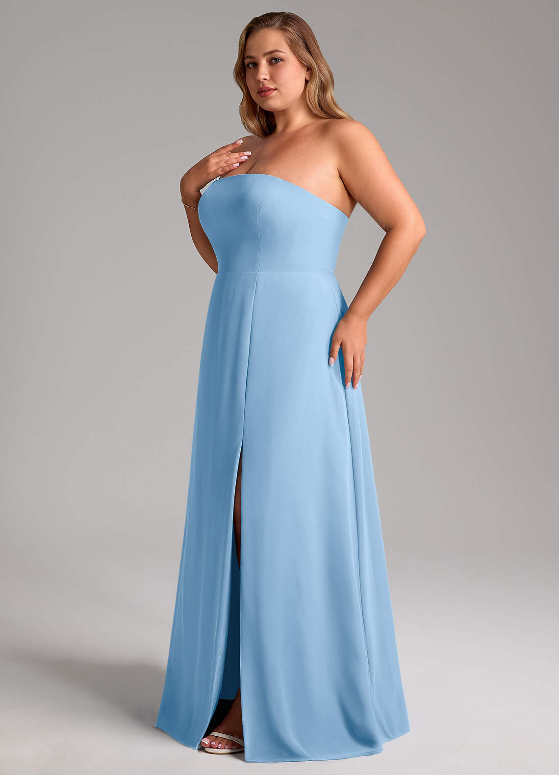 Azazie Wren Bridesmaid Dresses Powder Blue A-Line Side Slit Chiffon Convertible Dress image12