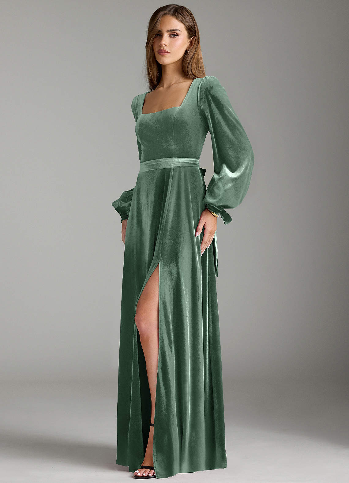 knee length dresses for ladies Berylove Women Dark Green Work Dress Long Sleeve Pencil Velvet Holiday Dress main image 0