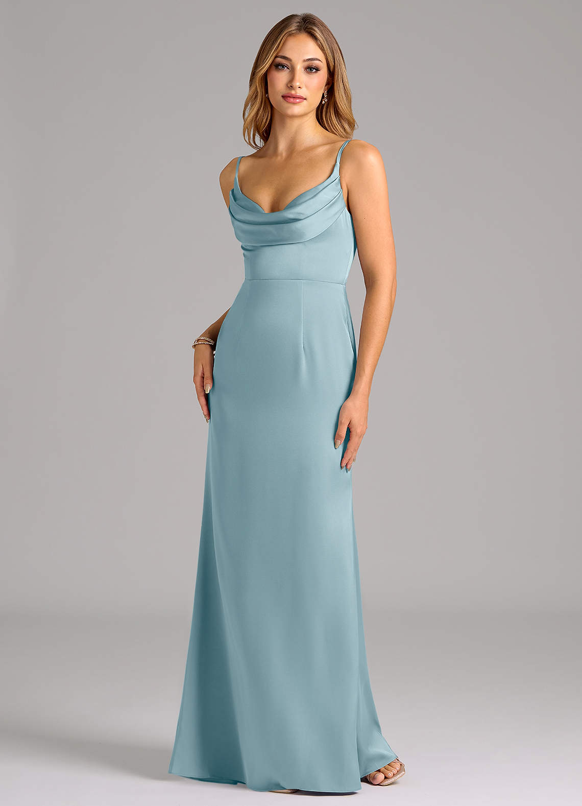 Azazie Aimee Brautjungfernkleider A-Linie Herzausschnitt Stretch-Satin Kleid Stimmungsvolles Blau image1