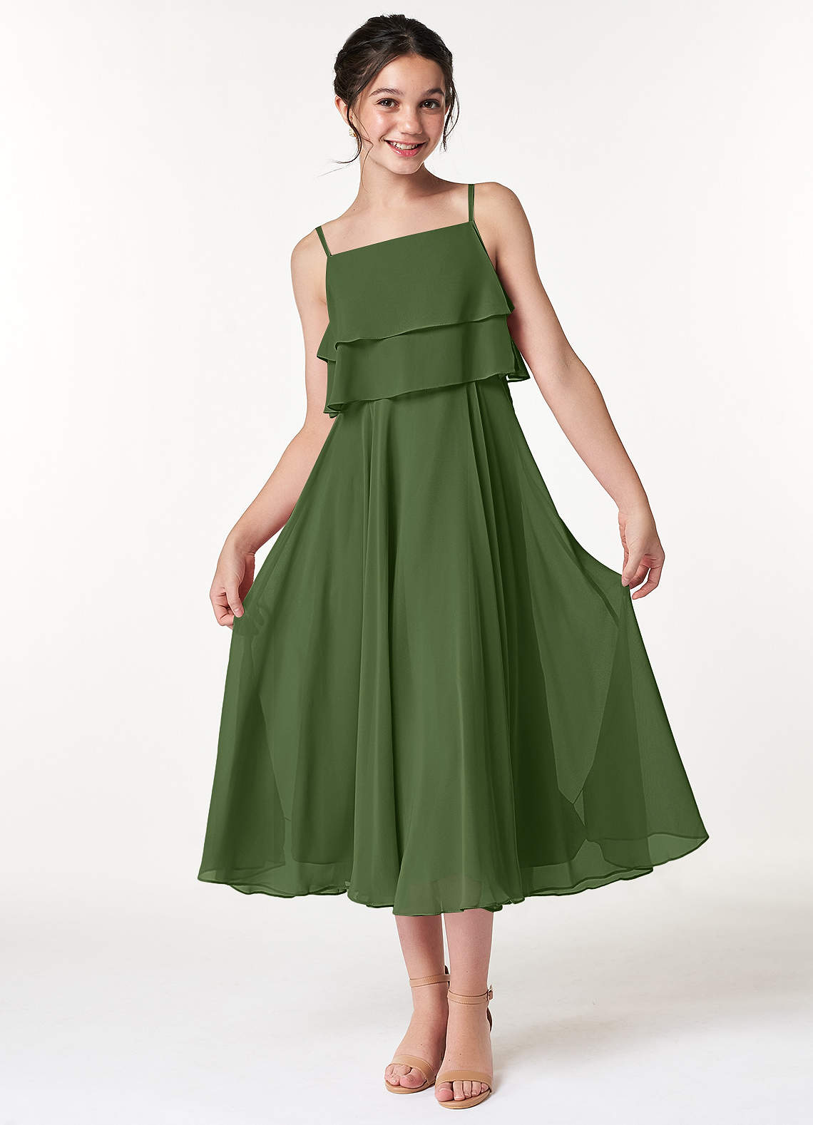 Azazie Ensley Junior Ready to Ship Bridesmaid Dress in Olive | Azazie UK