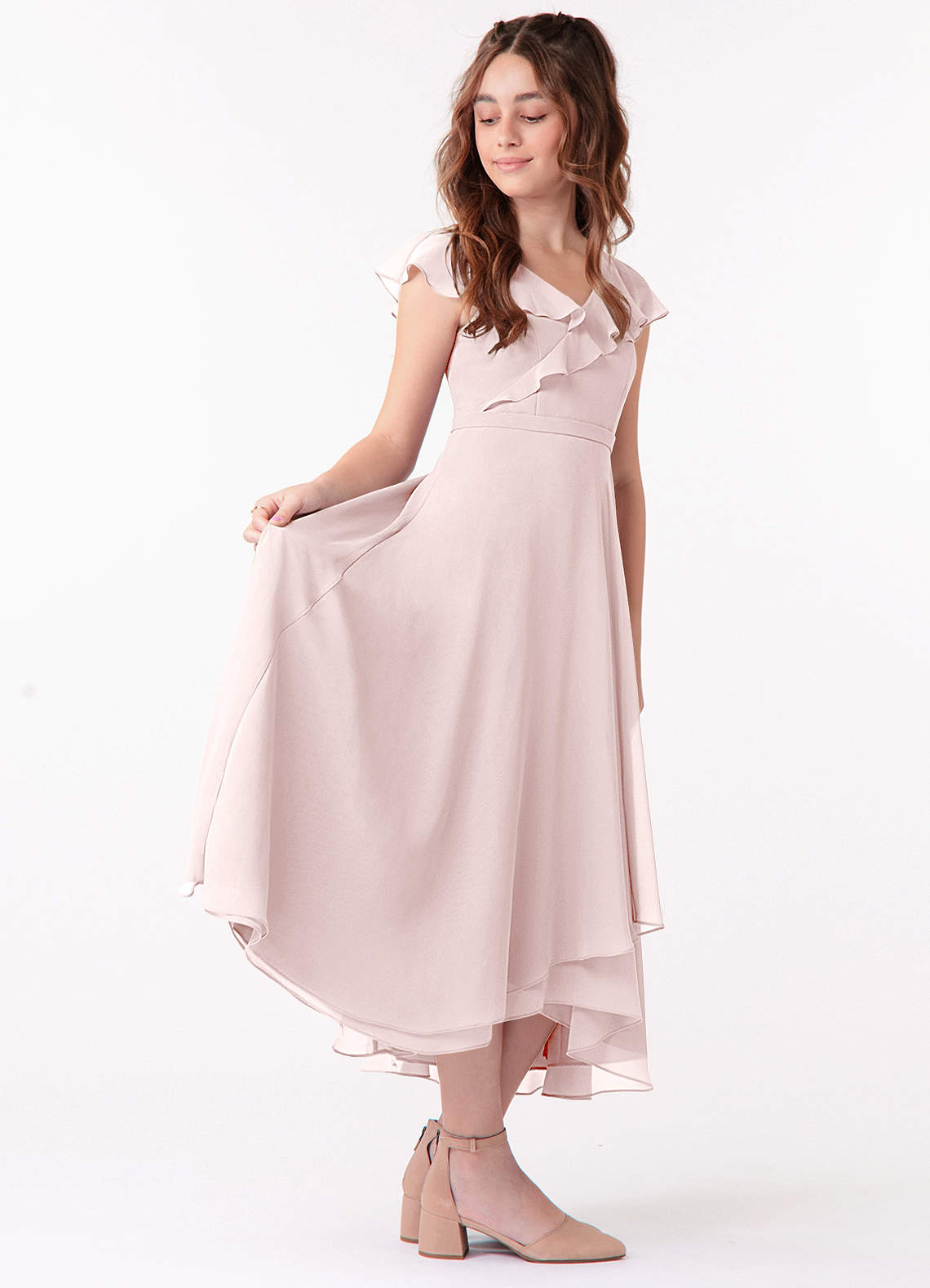 azazie junior bridesmaid dresses A-Line/Princess V-Neck Tea-Length Chiffon line dress cotillion KissProm Straps Teal V-Neck Size:Unstitched