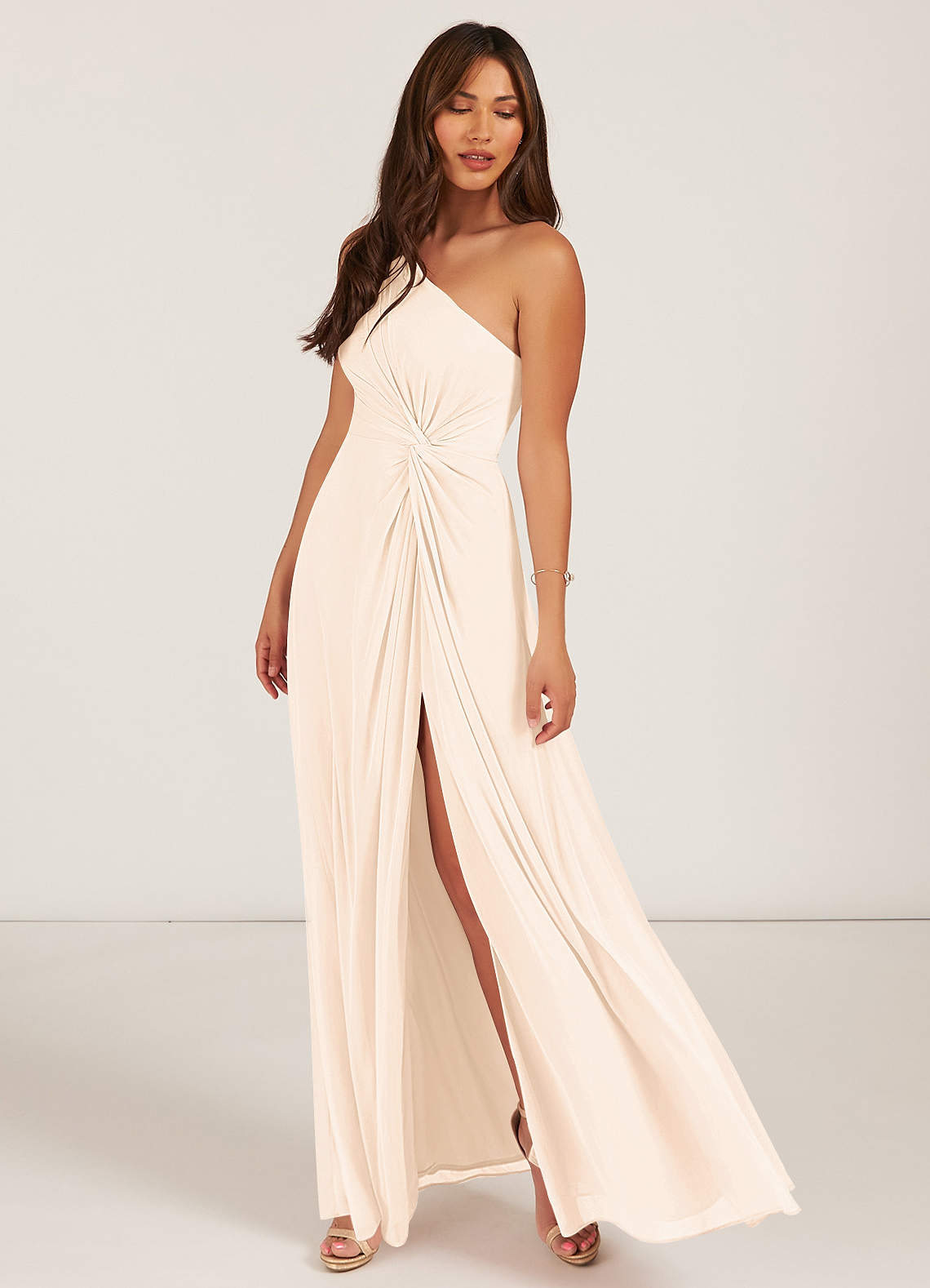 Azazie Brooke Jurken voor bruidsmeisjes Jurk van Mesh met A-Lijn One-Shoulder Parel Roze image1