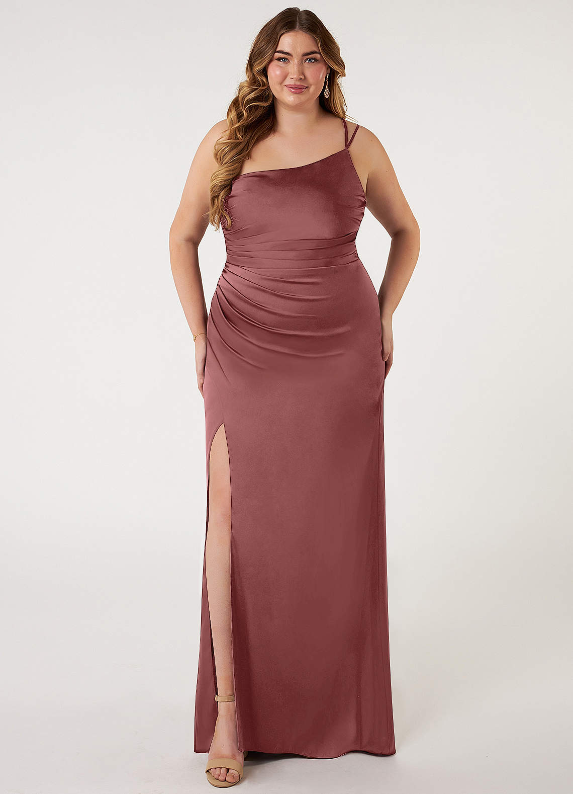 Azazie Eren Jurken voor bruidsmeisjes Jurk van Stretch Satijn met Zeemeermin One-Shoulder Amethist image1