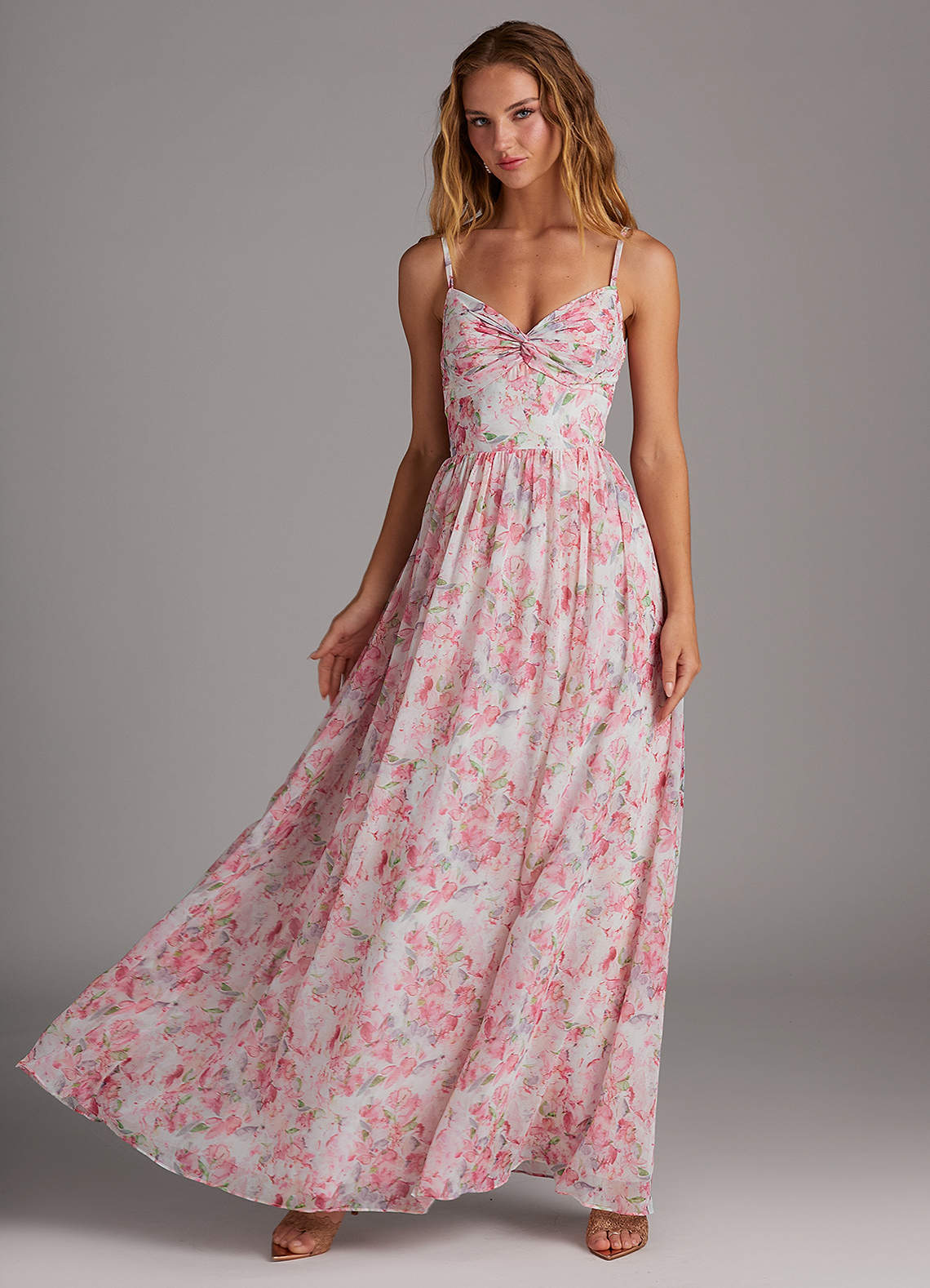 Azazie Zeya Bridesmaid Dresses Abstract Watercolor Floral A-Line V-Neck Pleated Chiffon Dress image1