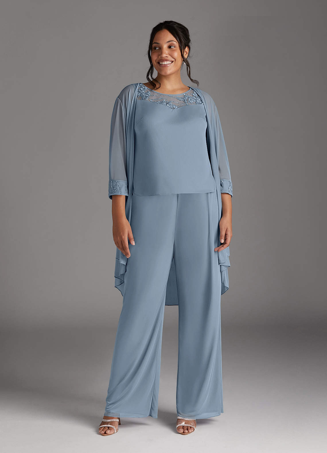 Azazie Frances Mother of the Bride Dresses Dusty Blue Jumpsuit/Pantsuit Scoop Mesh Dress image8