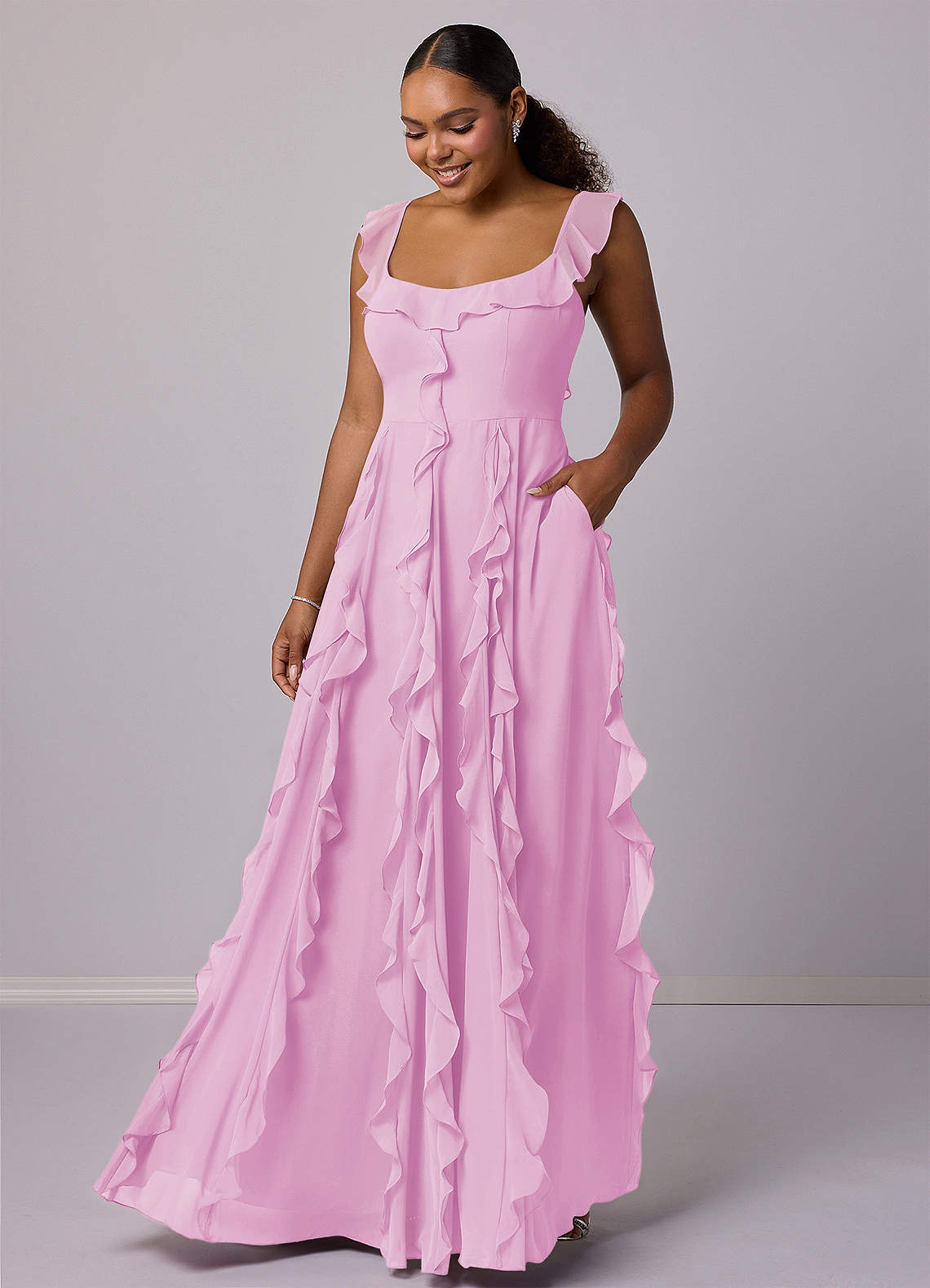 Barbie ♥ Azazie Bridesmaid Dresses Candy Pink A-Line with Pockets Chiffon Dress image1
