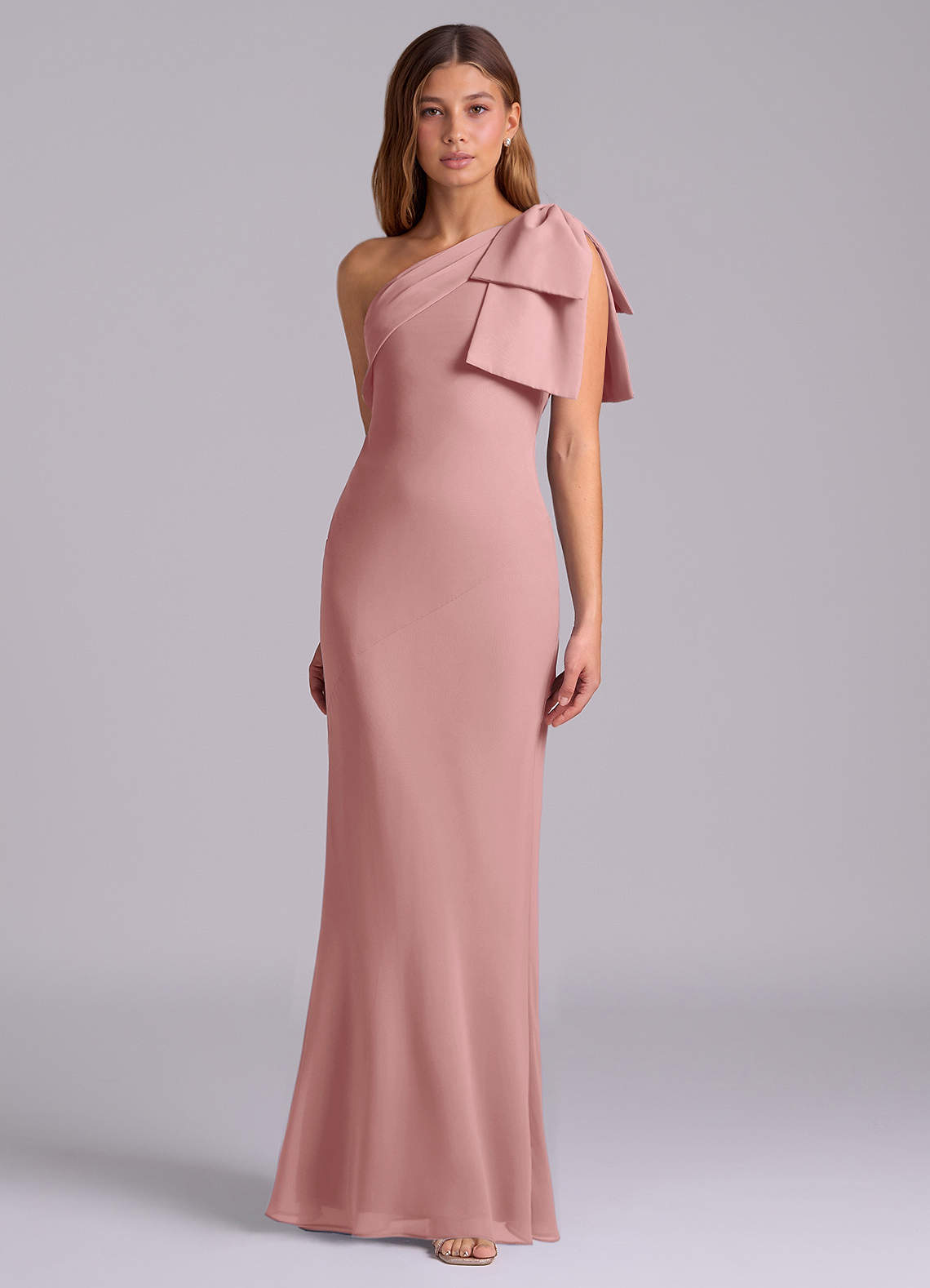 Azazie Yuanna Bridesmaid Dresses Dusty Rose Mermaid One Shoulder Chiffon Dress image4