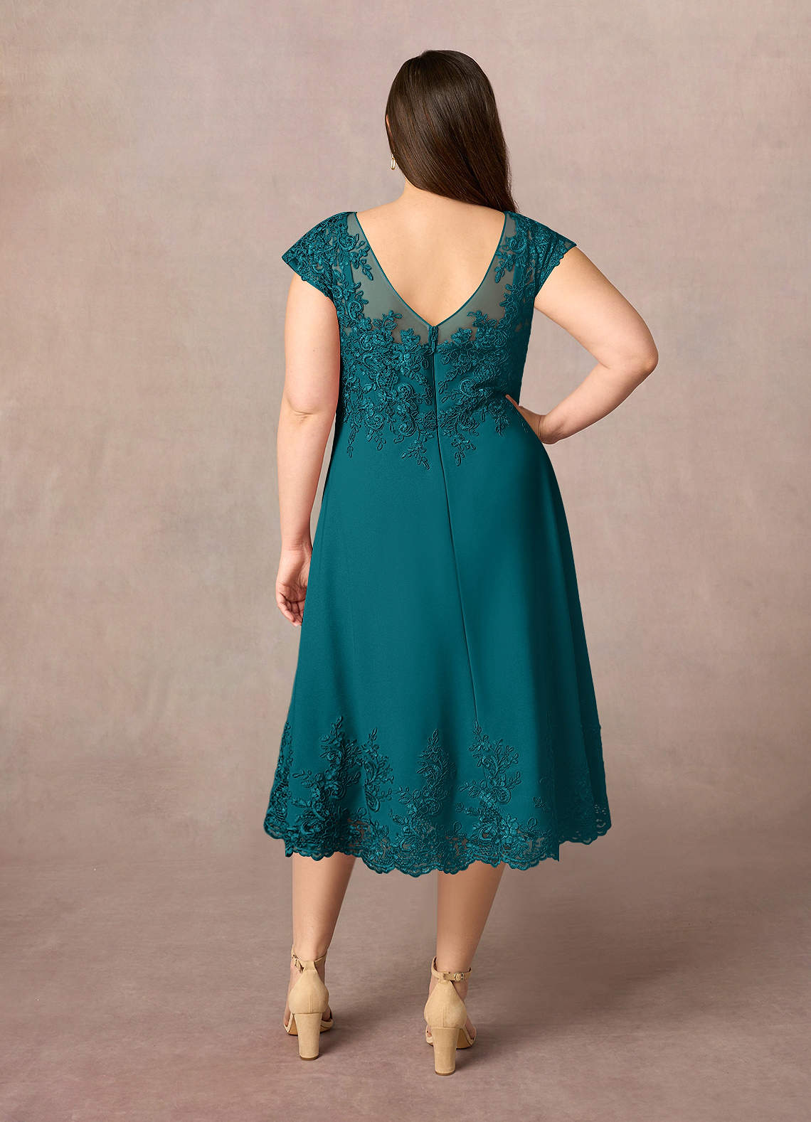 Azazie Terrano Mother of the Bride Dresses Peacock A-Line Scoop Lace Dress image8