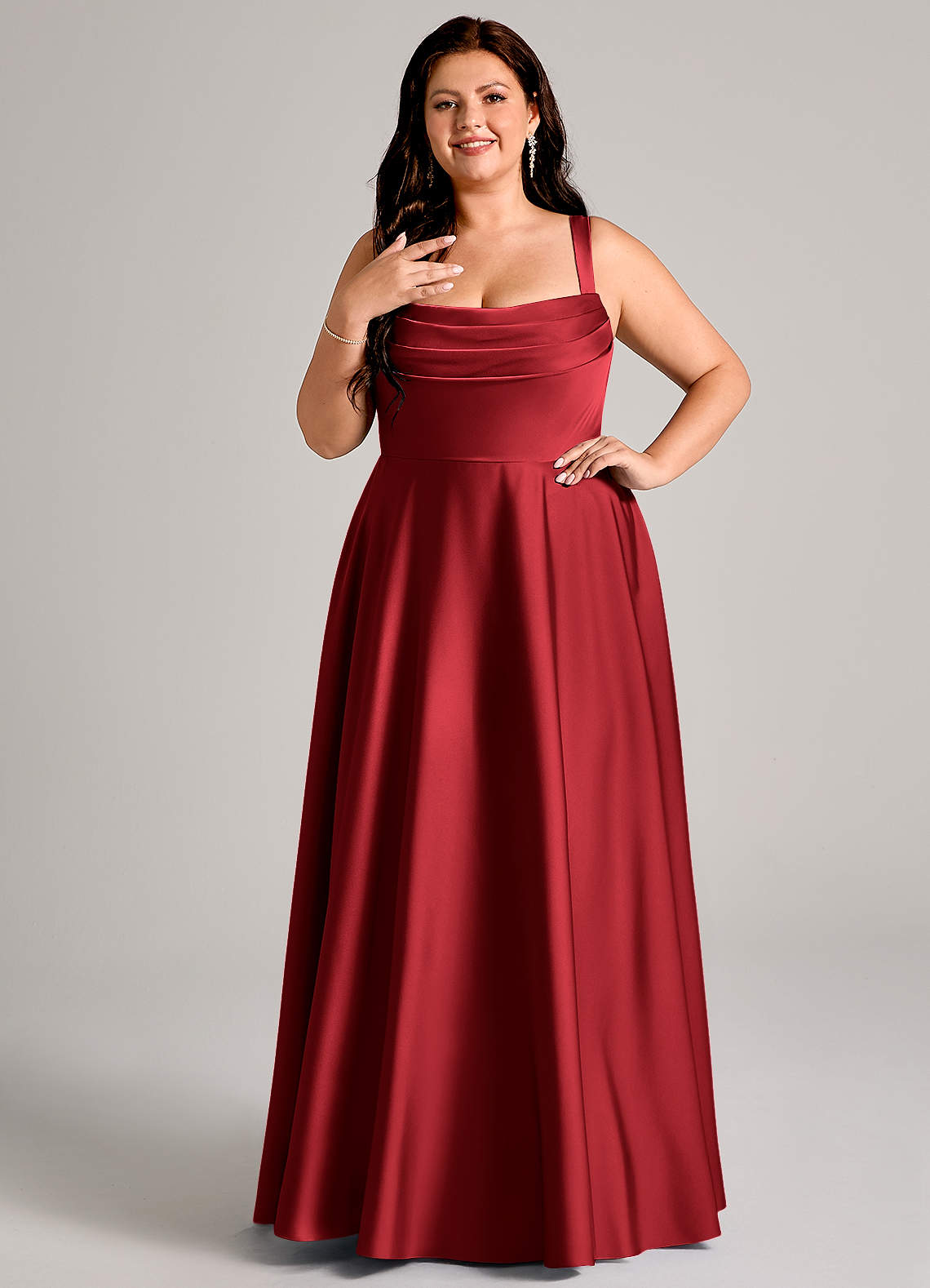 Azazie Shaude Bridesmaid Dresses Scarlet A-Line Pleated Stretch Satin Dress image1