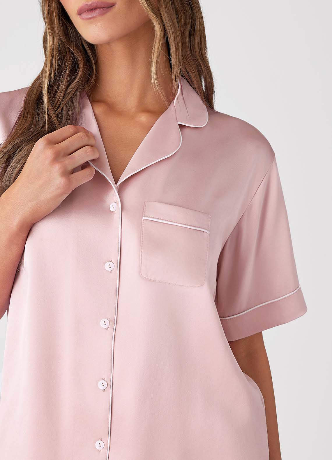 front 100% Washable Silk Pajama Short Sleeve Top