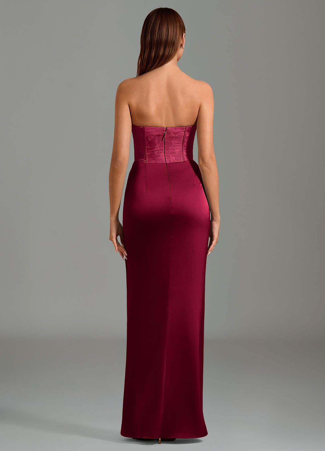 Azazie Emilia Prova i vestiti a casa Abito Sirena in Raso Elasticizzato Senza Cinturino Nero image1