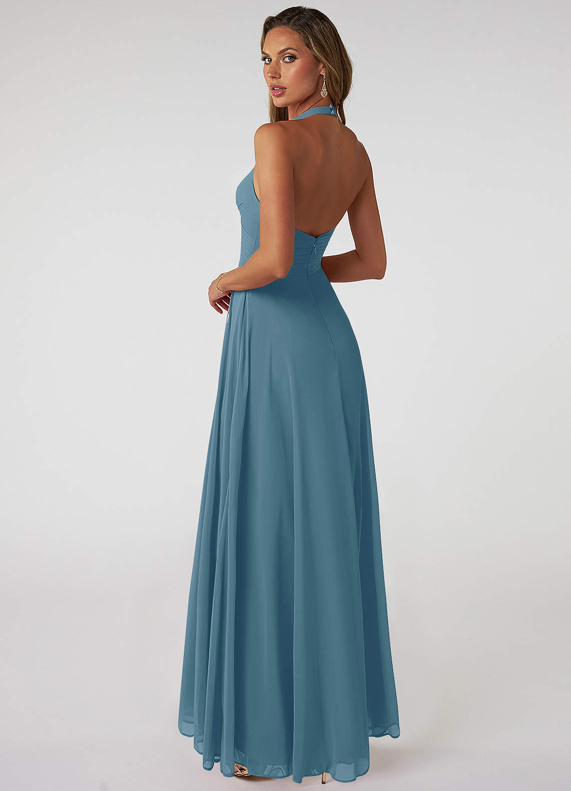 Azazie Tessie Morsiusneito Mekot A-linja V-kaula laskostettu Sifonki Lattian pituus Pukeutua image1