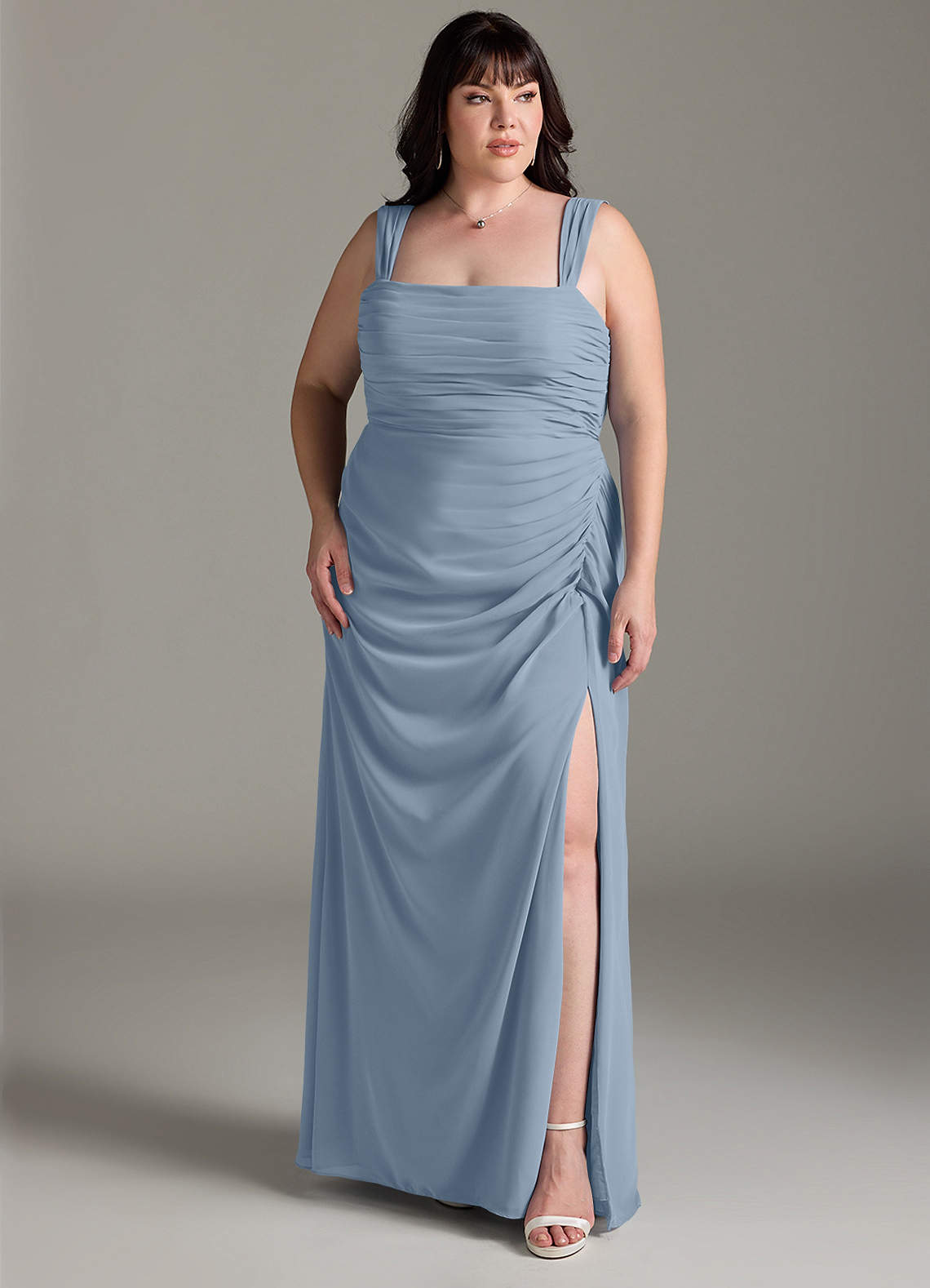 Azazie Jesaphine Bridesmaid Dresses Dusty Blue Sheath Bow Chiffon Dress image7