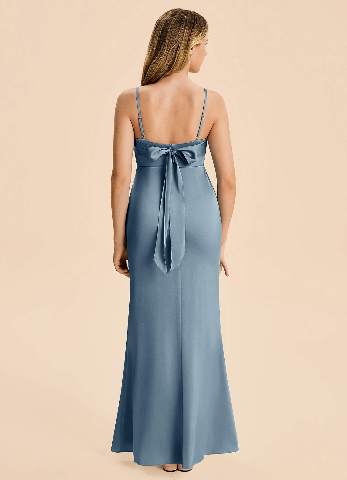 Azazie Mia Junior Dusty Blue Mermaid Pleated Stretch Satin Dress image1