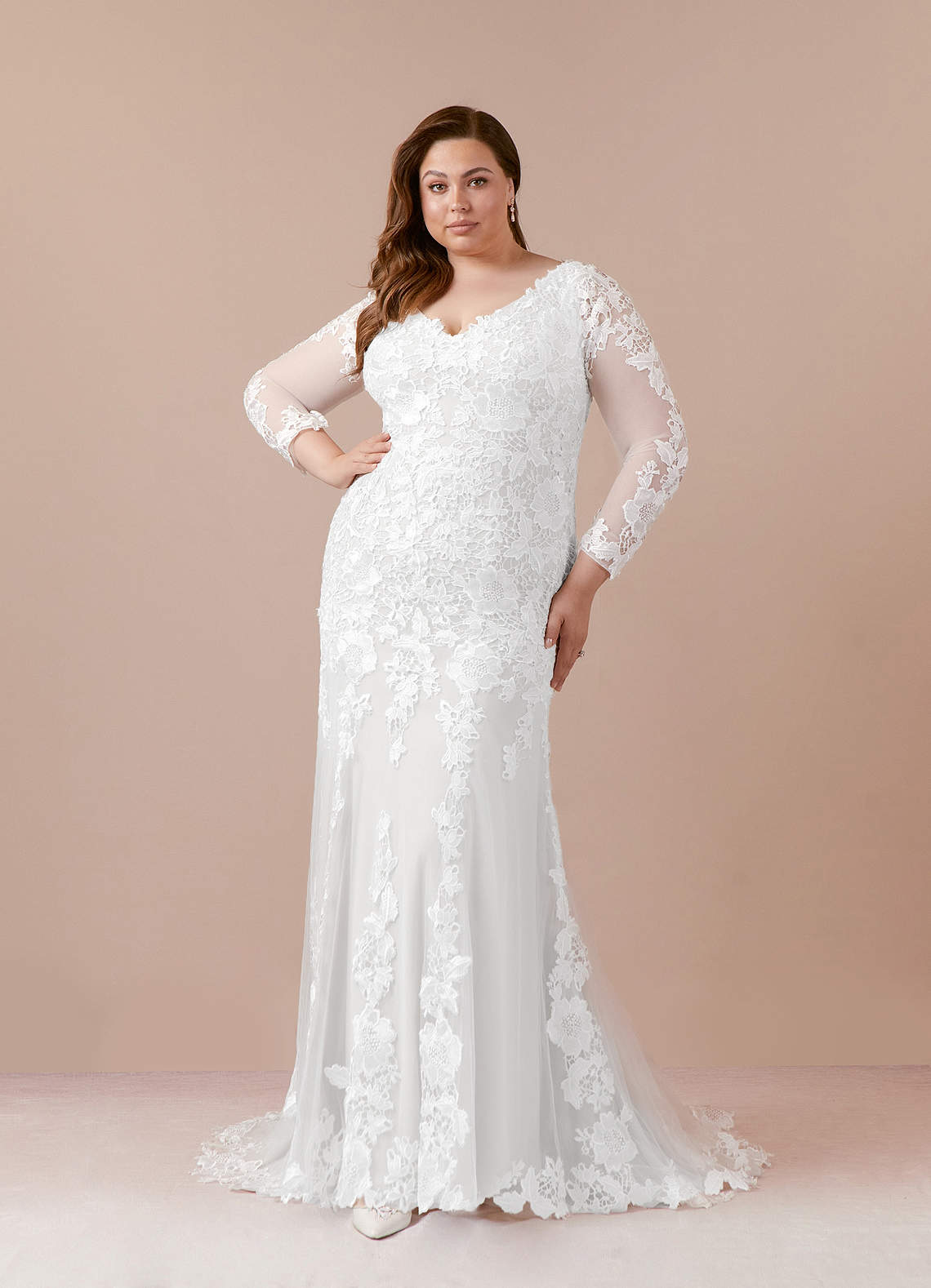 Azazie Dulce Amor Final Sale Diamond White Mermaid V-Neck lace Tulle Dress image1