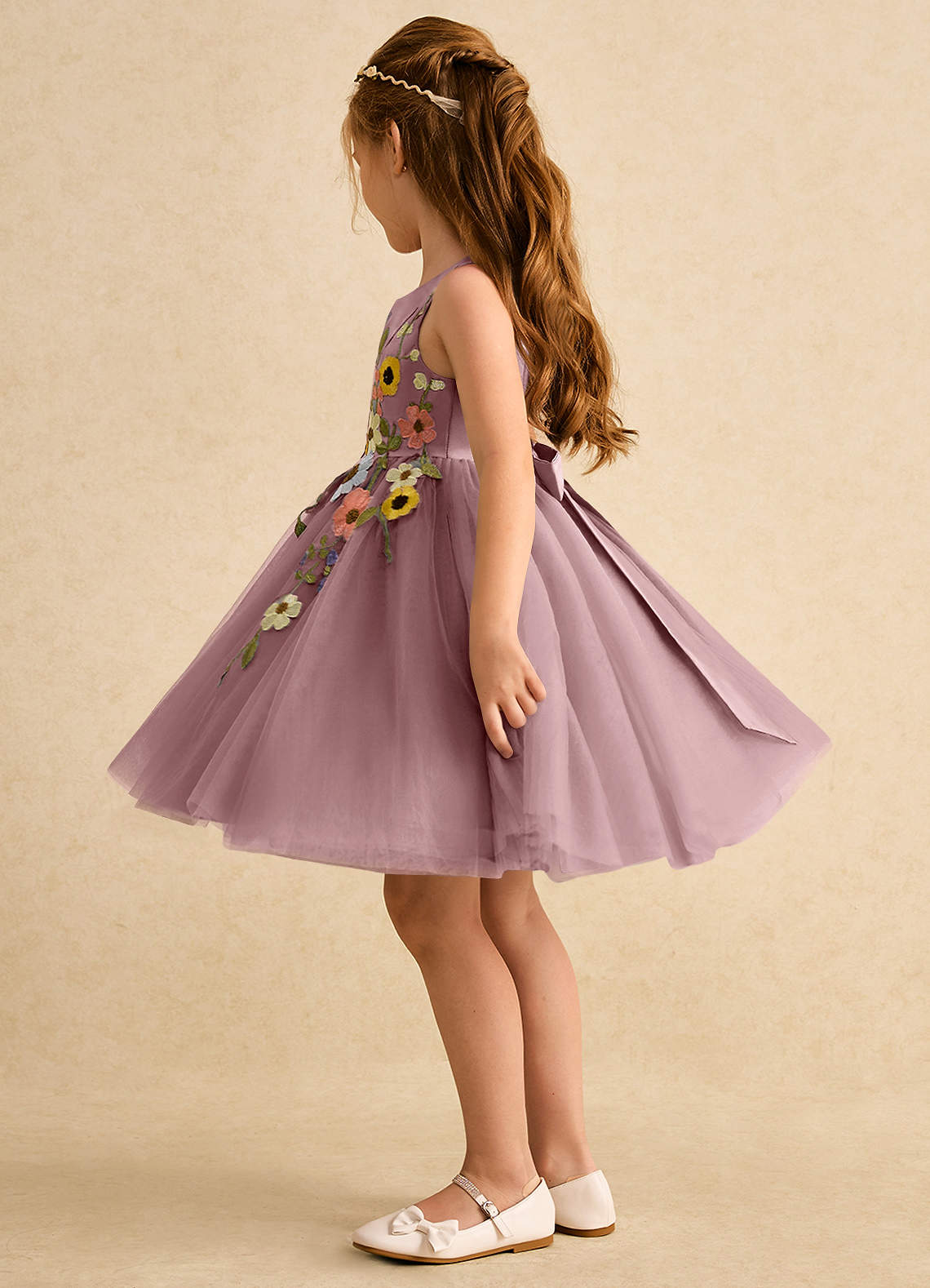 Azazie Prima Flower Girl Dresses Dusty Rose A-Line Bow Tulle Dress image3