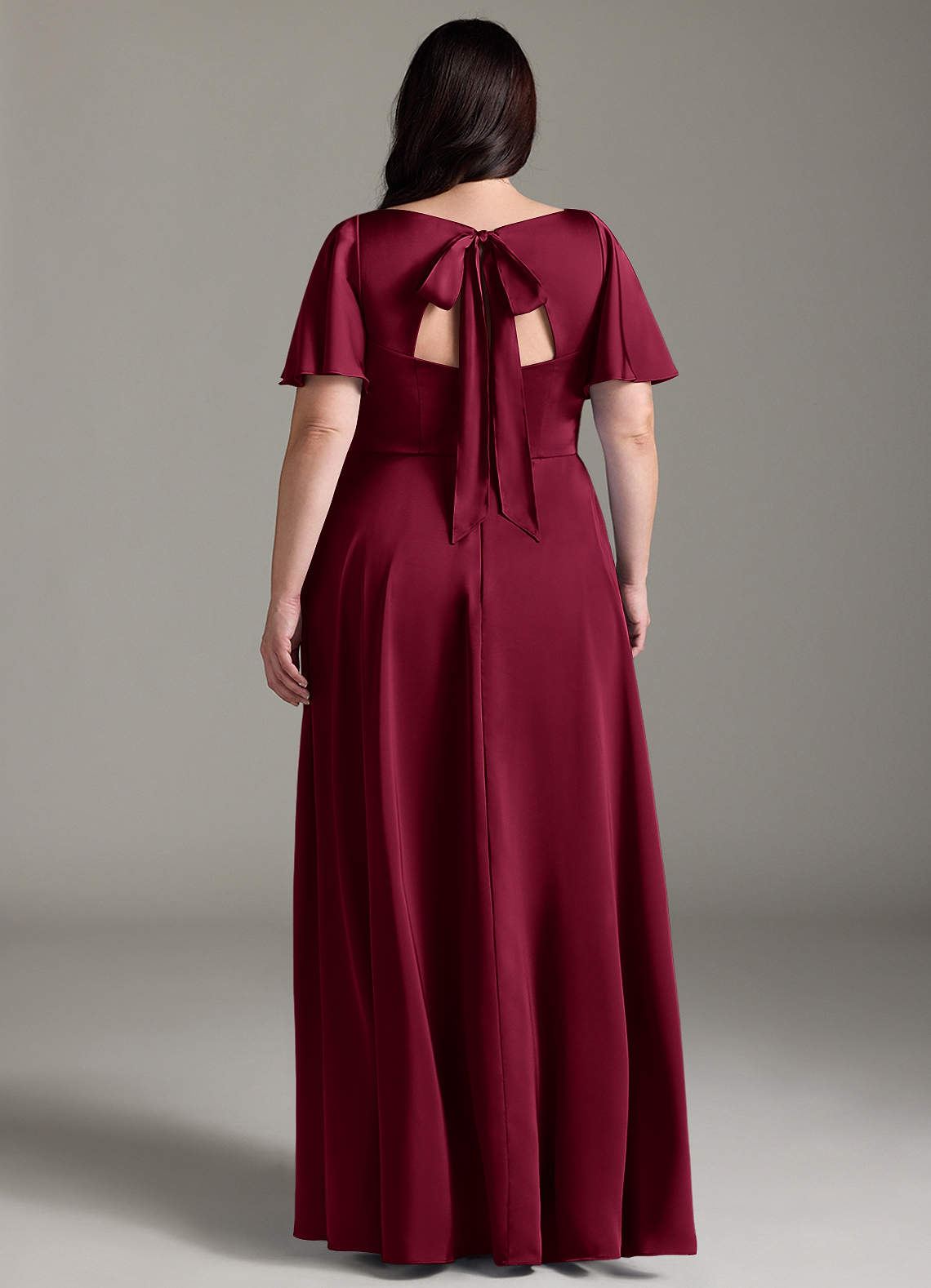 Azazie Kimber Bridesmaid Dresses Burgundy A-Line Ruched Stretch Satin Dress image7
