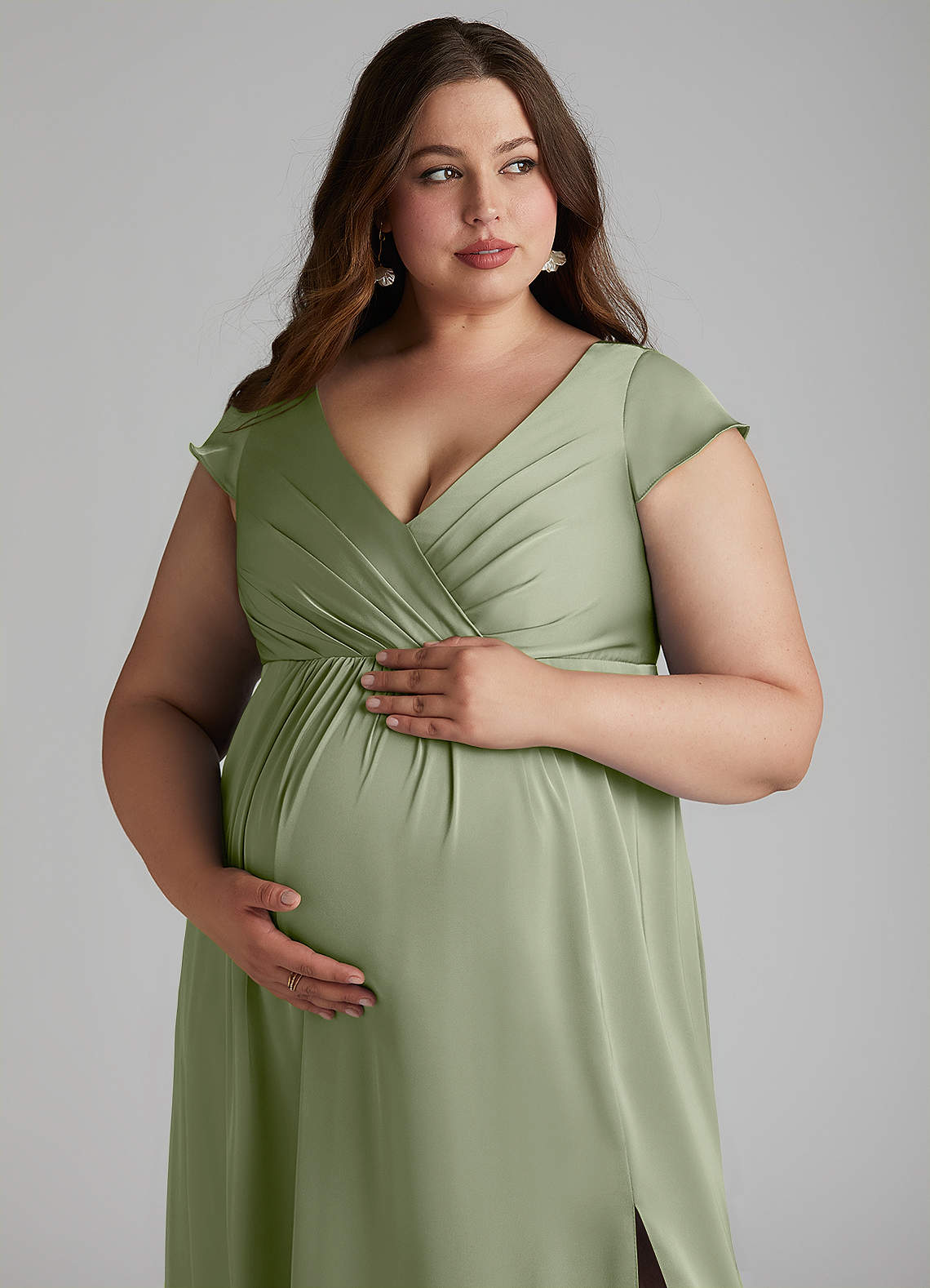 azazie maternity bridesmaid dresses Allessia Stretch Satin Dress Pistachio our floor length chiffon