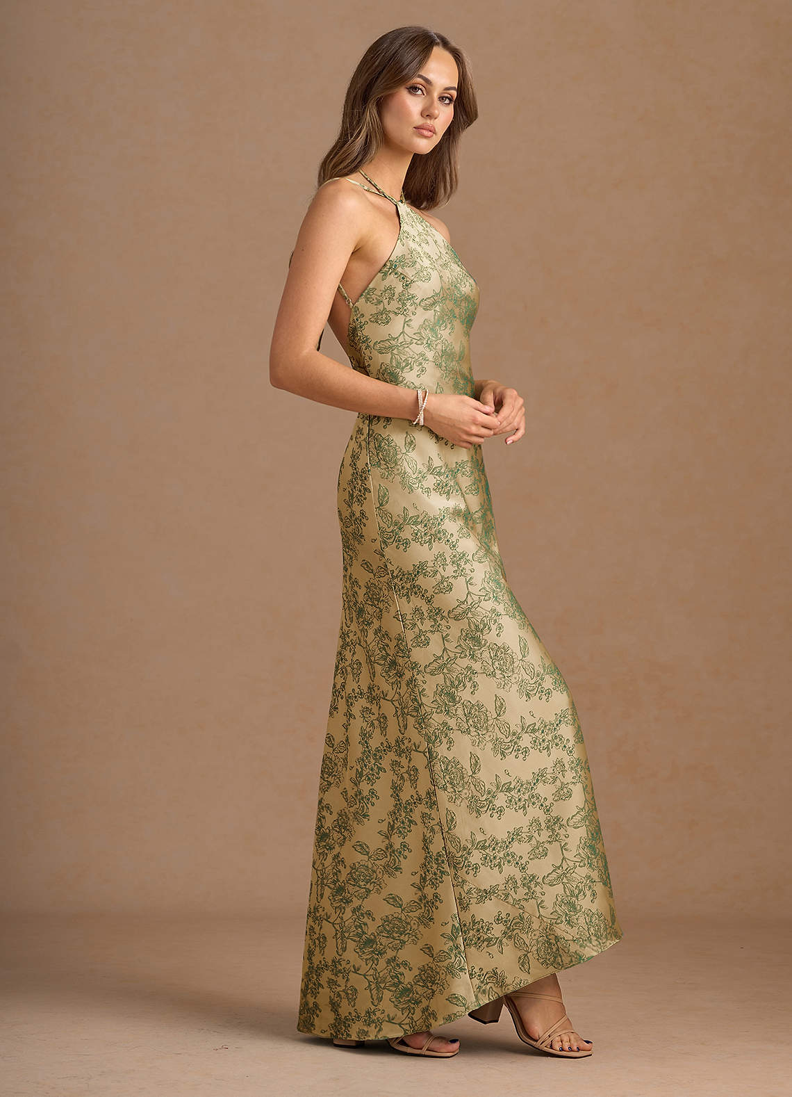 green and brown dress Floriane Maxi Fabric:Satin Silk For renaissance faire dresses design-statement OVINYER Dress Vintage For