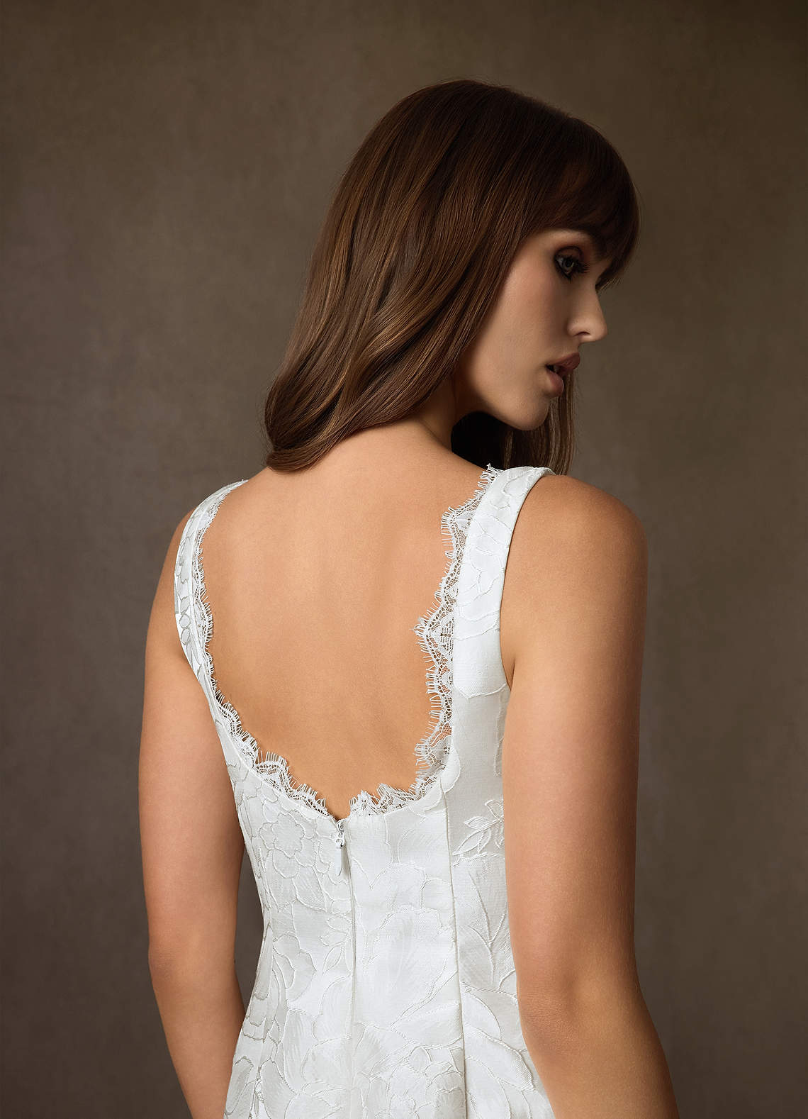 Azazie Janet Wedding Dresses Diamond White A-Line Square Neckline Floral Jacquard Dress image6