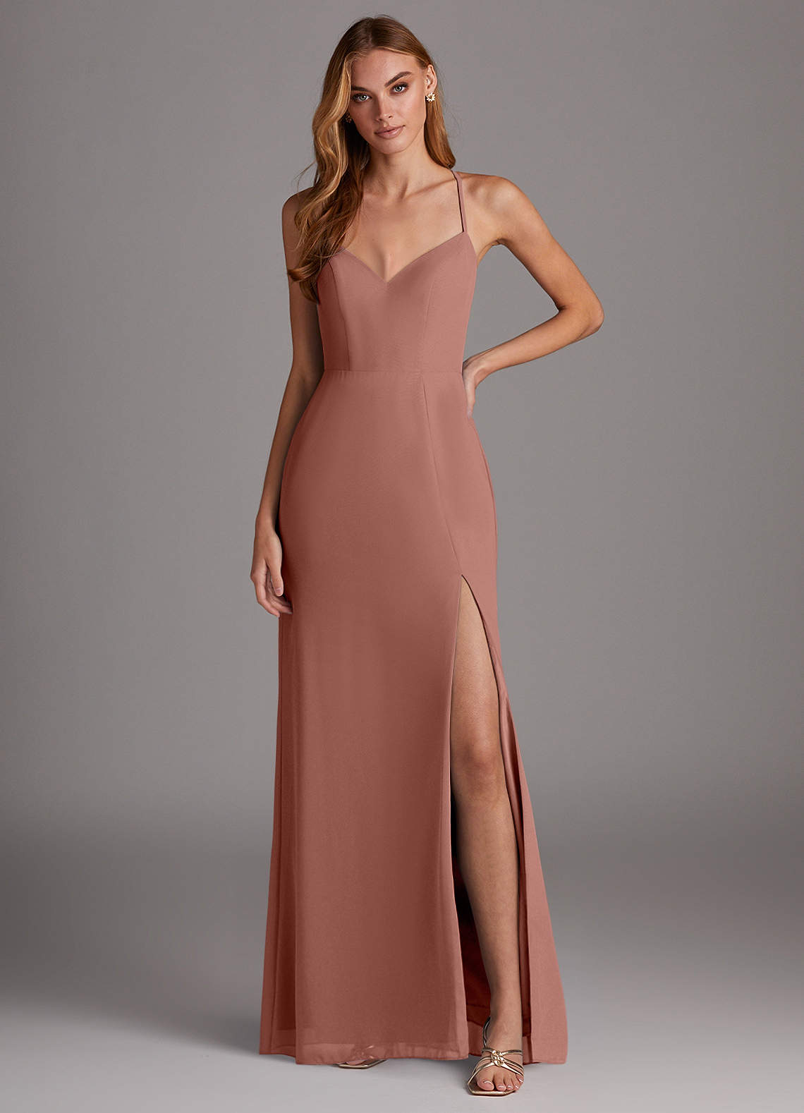 Azazie Manila Bridesmaid Dresses Cedar Rose Sheath V-Neck Chiffon Dress image1