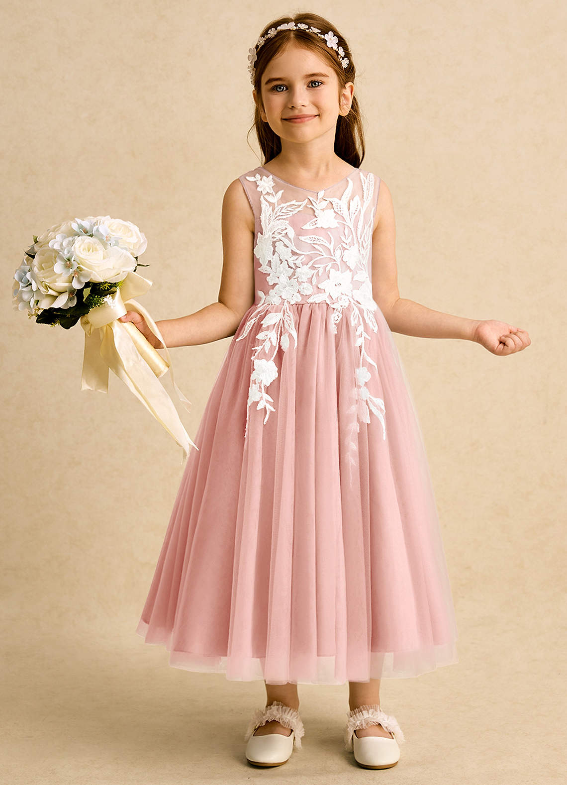 Azazie Sundae Robe Demoiselle D'honneur Fillette Robe Princesse en Dentelle Rosette image1