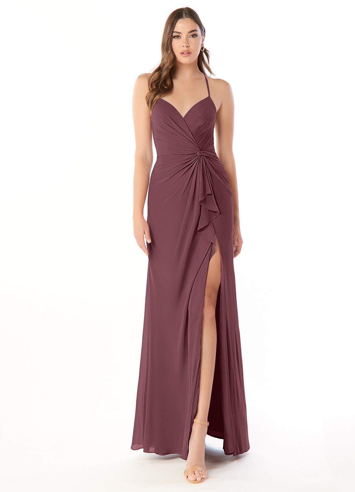 Azazie Aribella Bridesmaid Dresses Sangria Sheath Ruched Chiffon Dress image1