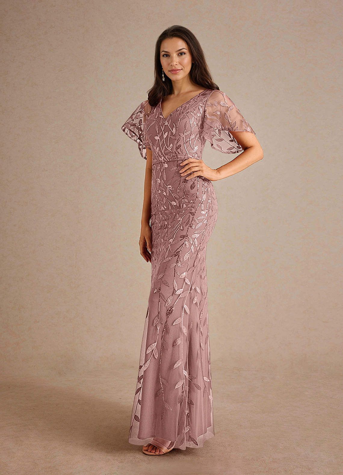 Azazie Milan Mother of the Bride Dresses Dusty Rose Sheath Sequins Dress image1