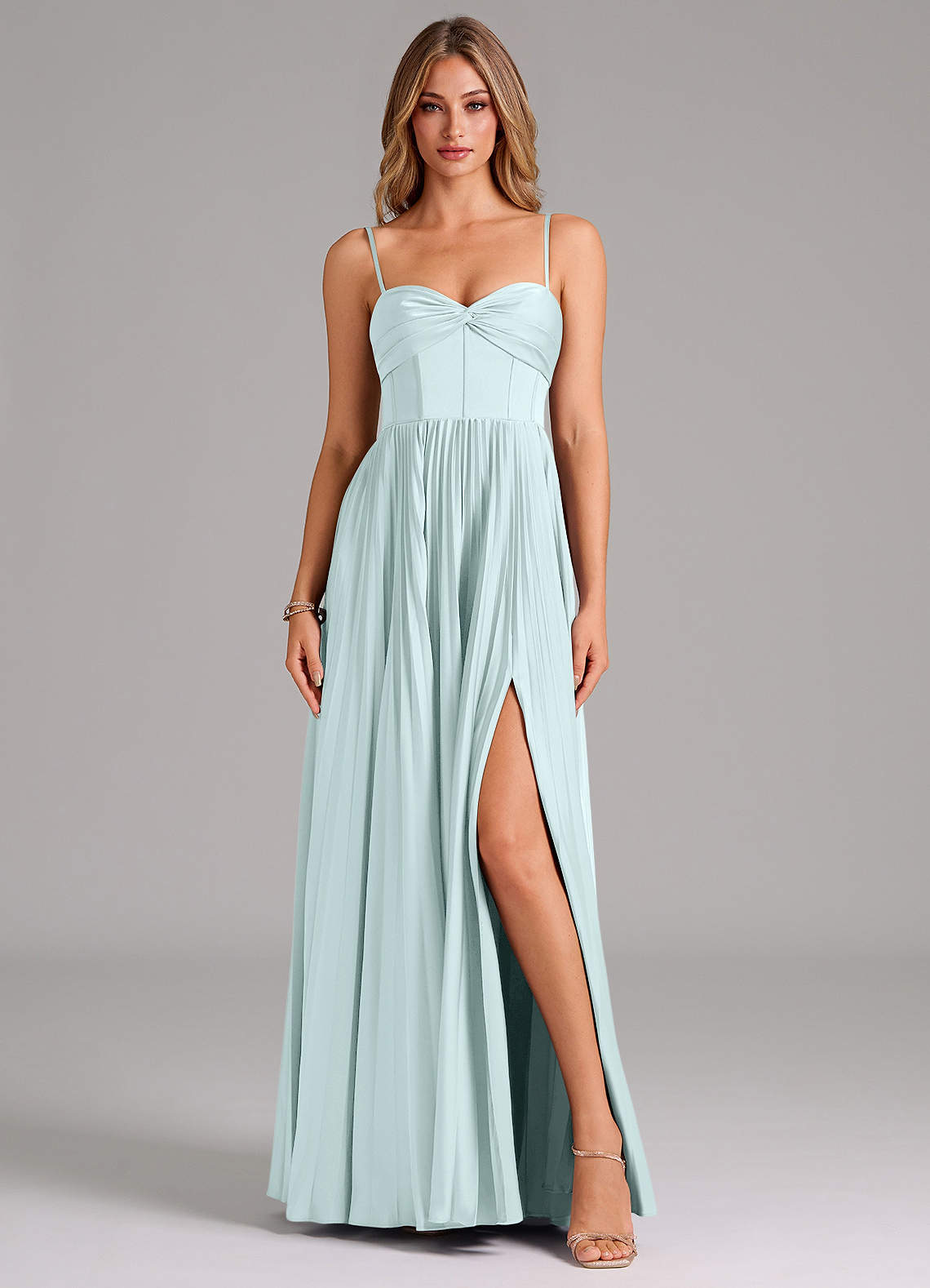 Azazie Tyla Bridesmaid Dresses Sea Glass A-Line Sweetheart Neckline Stretch Satin Dress image1
