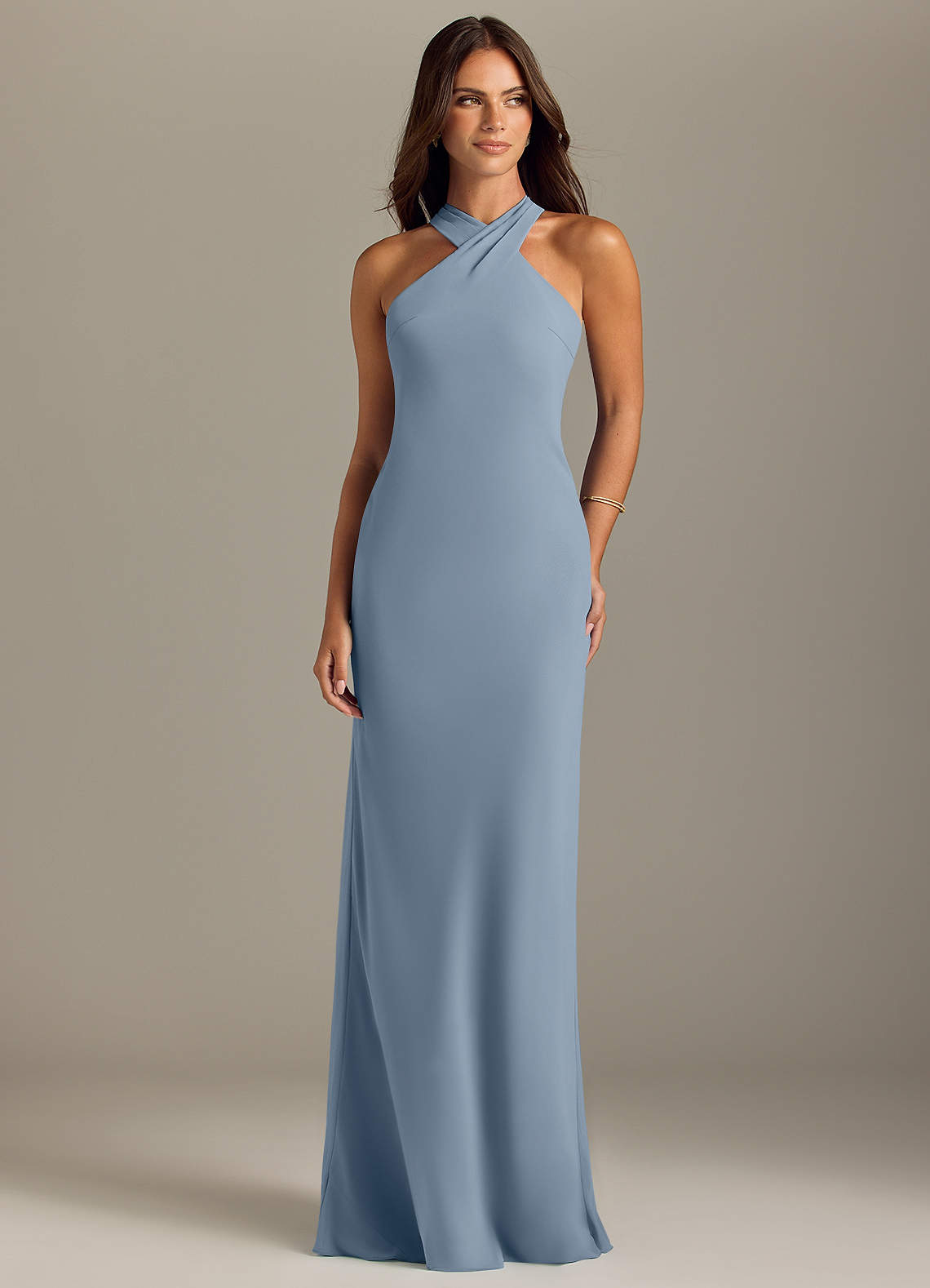 Azazie Doretta Bridesmaid Dresses Dusty Blue Mermaid Pleated Chiffon Dress image1