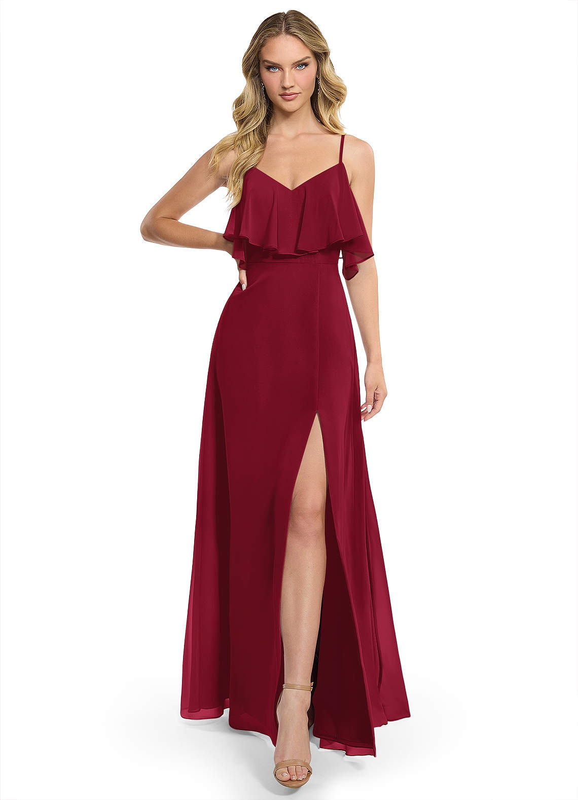 Azazie Jean Bridesmaid Dresses Burgundy A-Line Chiffon Convertible Dress image1