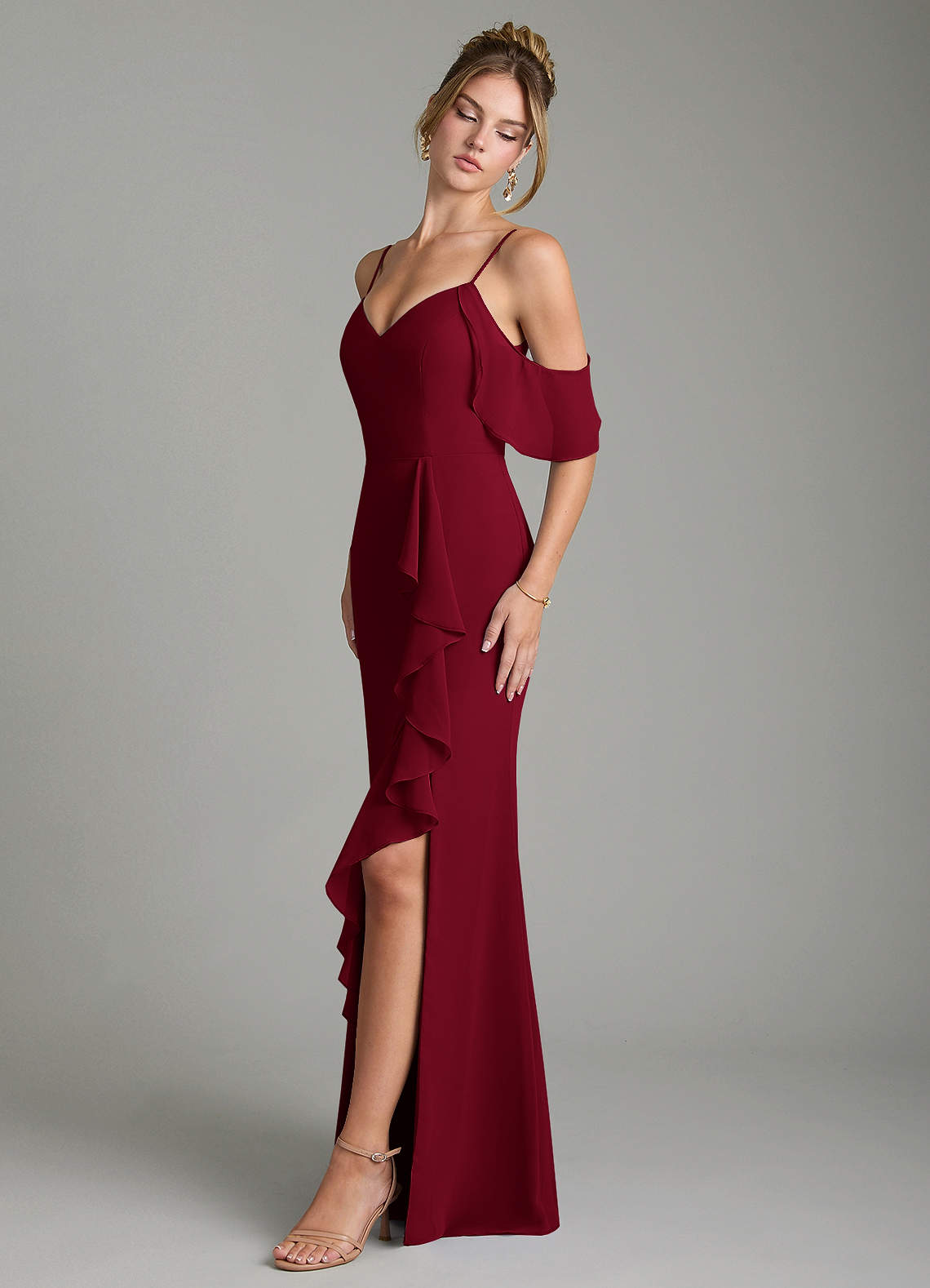 abito elegante vestiti damigella borgogna