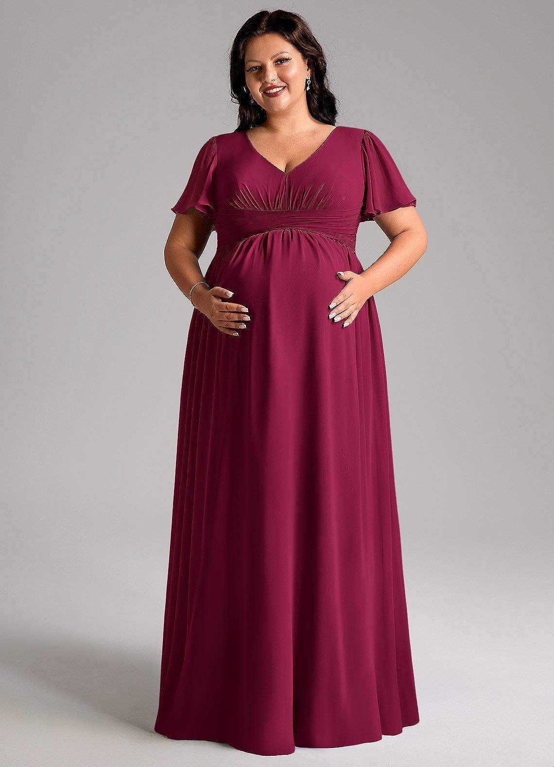 Azazie Verna Maternity Bridesmaid Dresses A-Line V-Neck Ruched Chiffon Floor-Length Dress image10